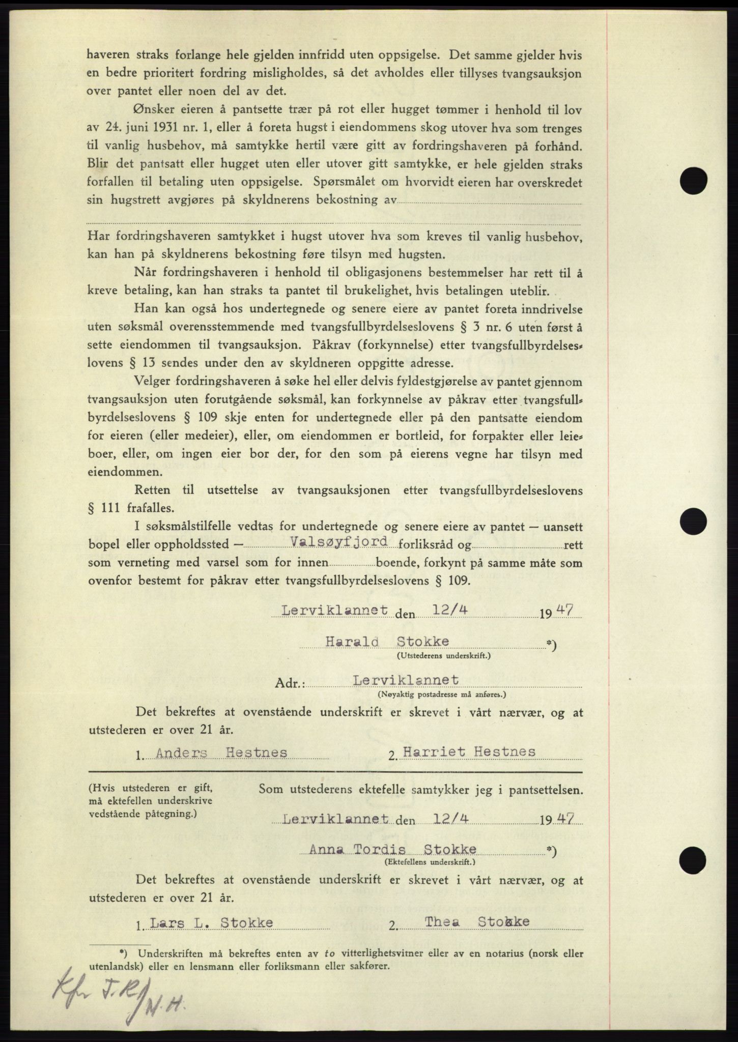 Nordmøre sorenskriveri, AV/SAT-A-4132/1/2/2Ca: Pantebok nr. B96, 1947-1947, Dagboknr: 952/1947