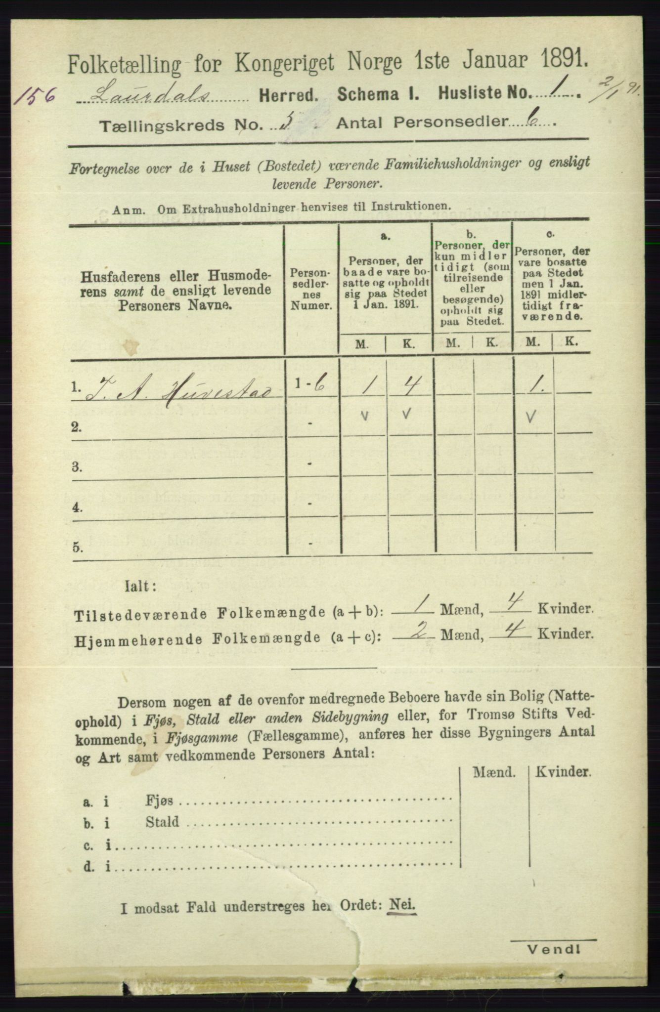RA, Folketelling 1891 for 0833 Lårdal herred, 1891, s. 1282