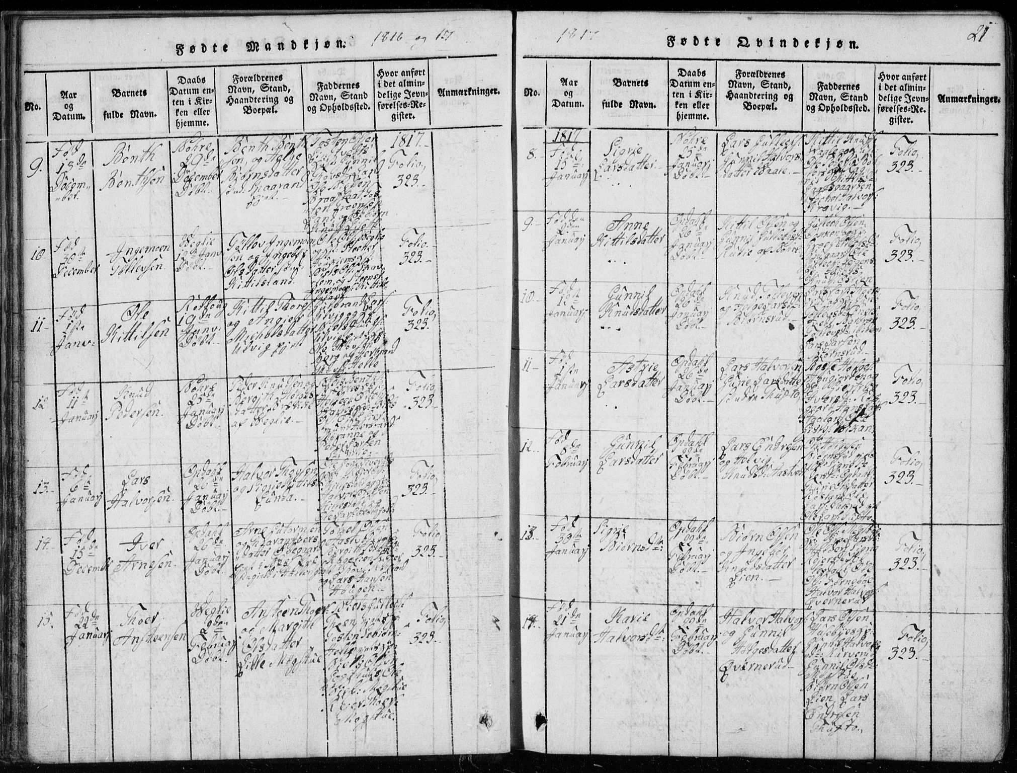 Rollag kirkebøker, AV/SAKO-A-240/G/Ga/L0001: Klokkerbok nr. I 1, 1814-1831, s. 21