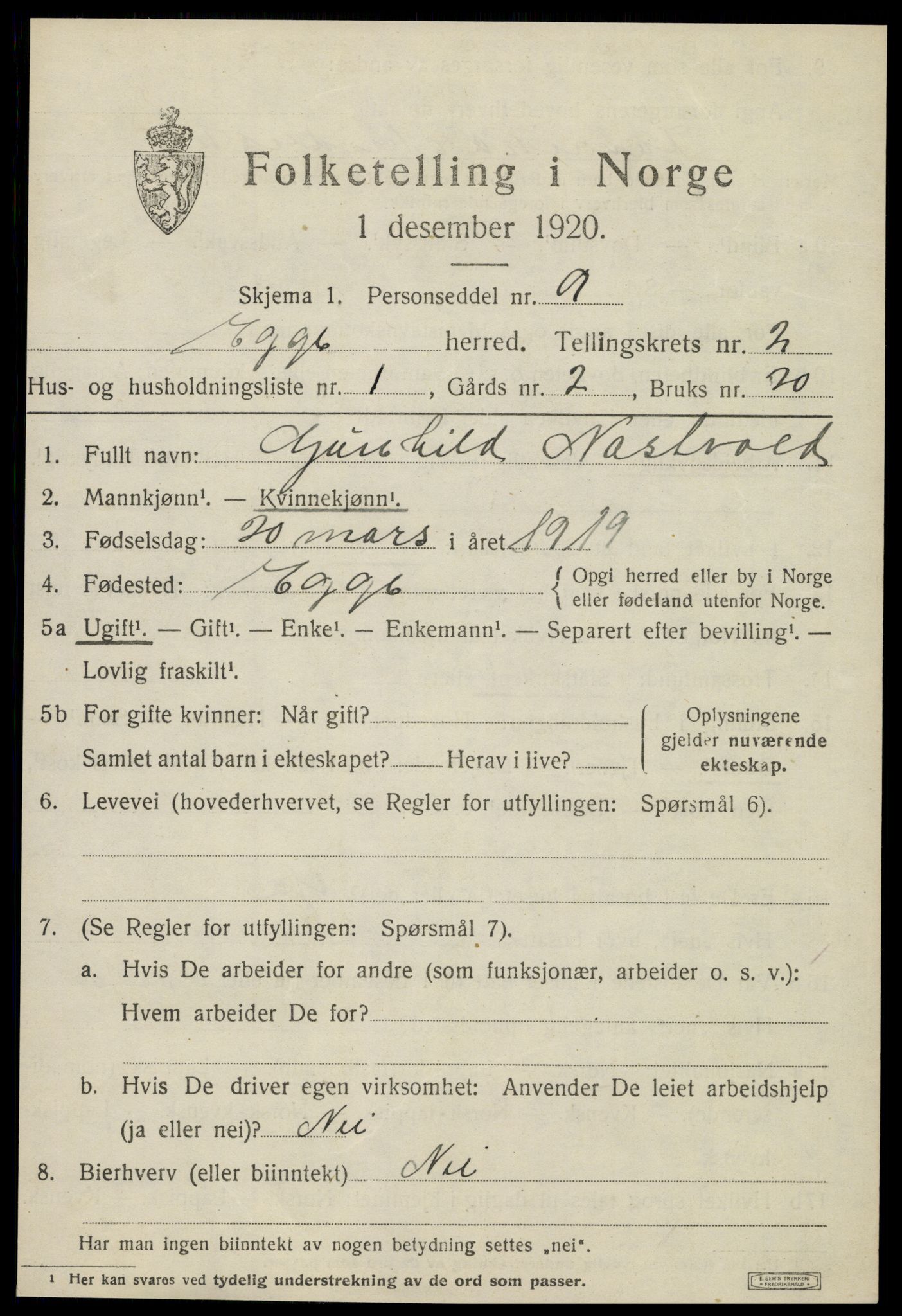 SAT, Folketelling 1920 for 1733 Egge herred, 1920, s. 1050