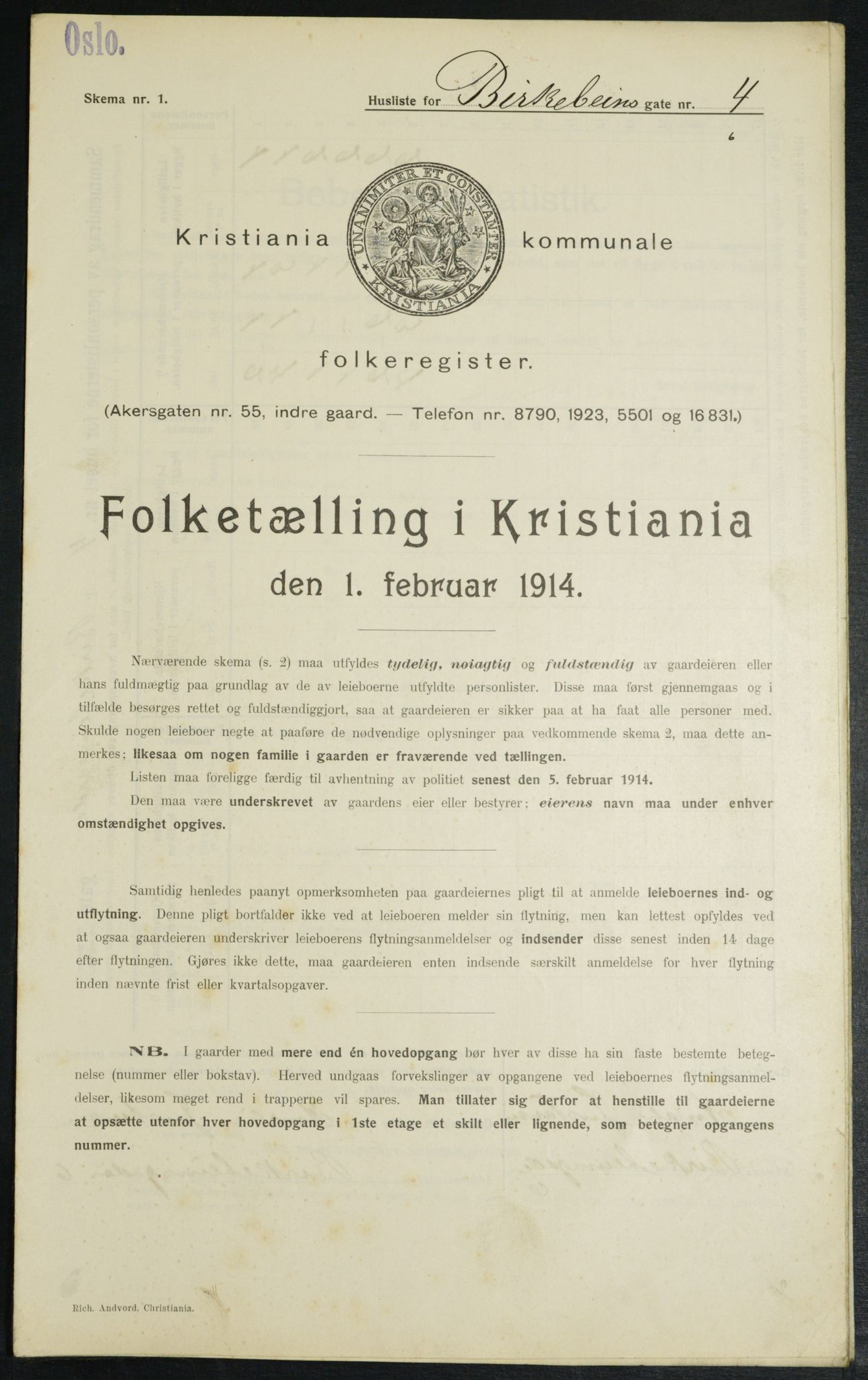 OBA, Kommunal folketelling 1.2.1914 for Kristiania, 1914, s. 4916