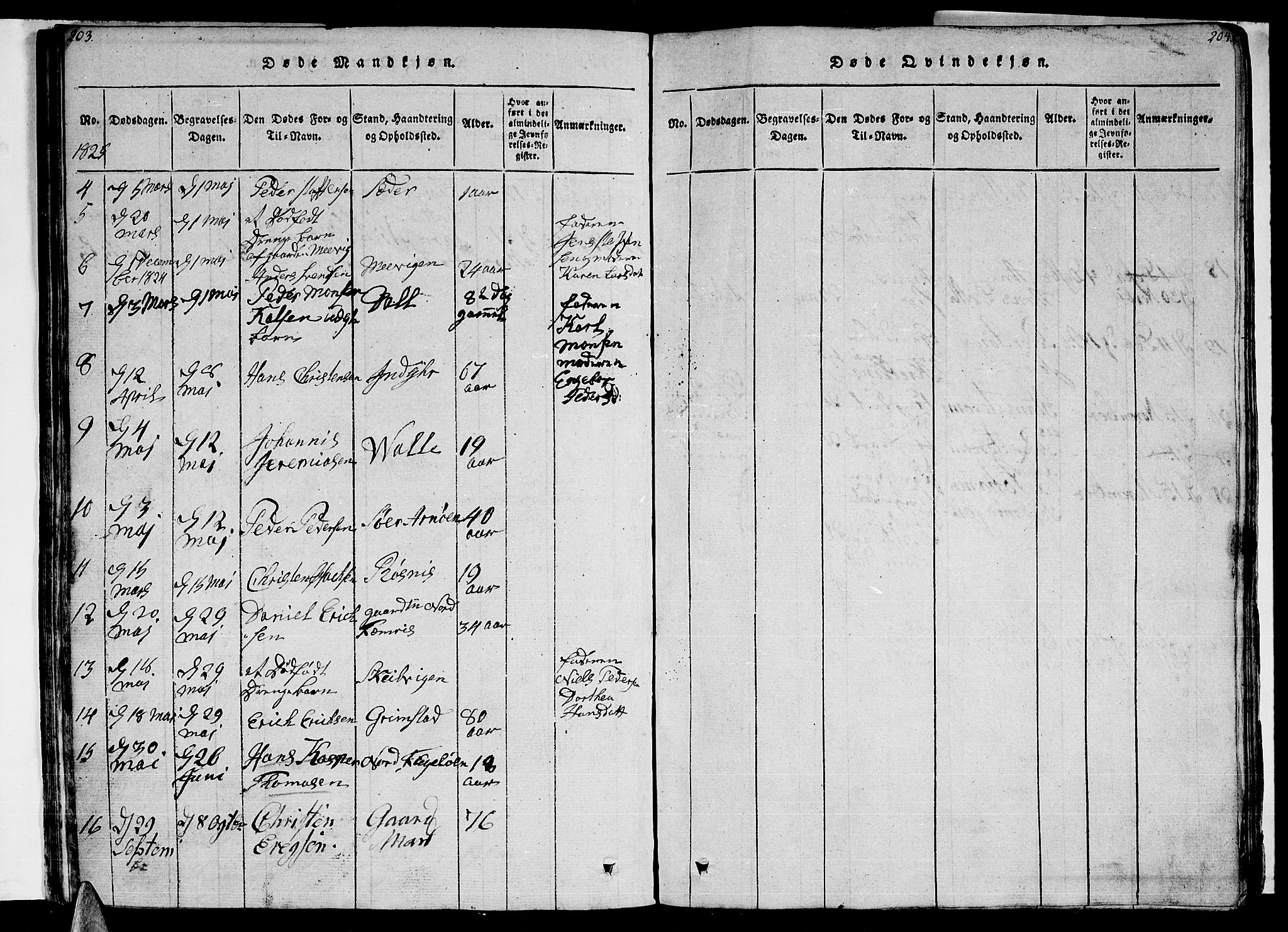 Ministerialprotokoller, klokkerbøker og fødselsregistre - Nordland, AV/SAT-A-1459/805/L0105: Klokkerbok nr. 805C01, 1820-1839, s. 203-204
