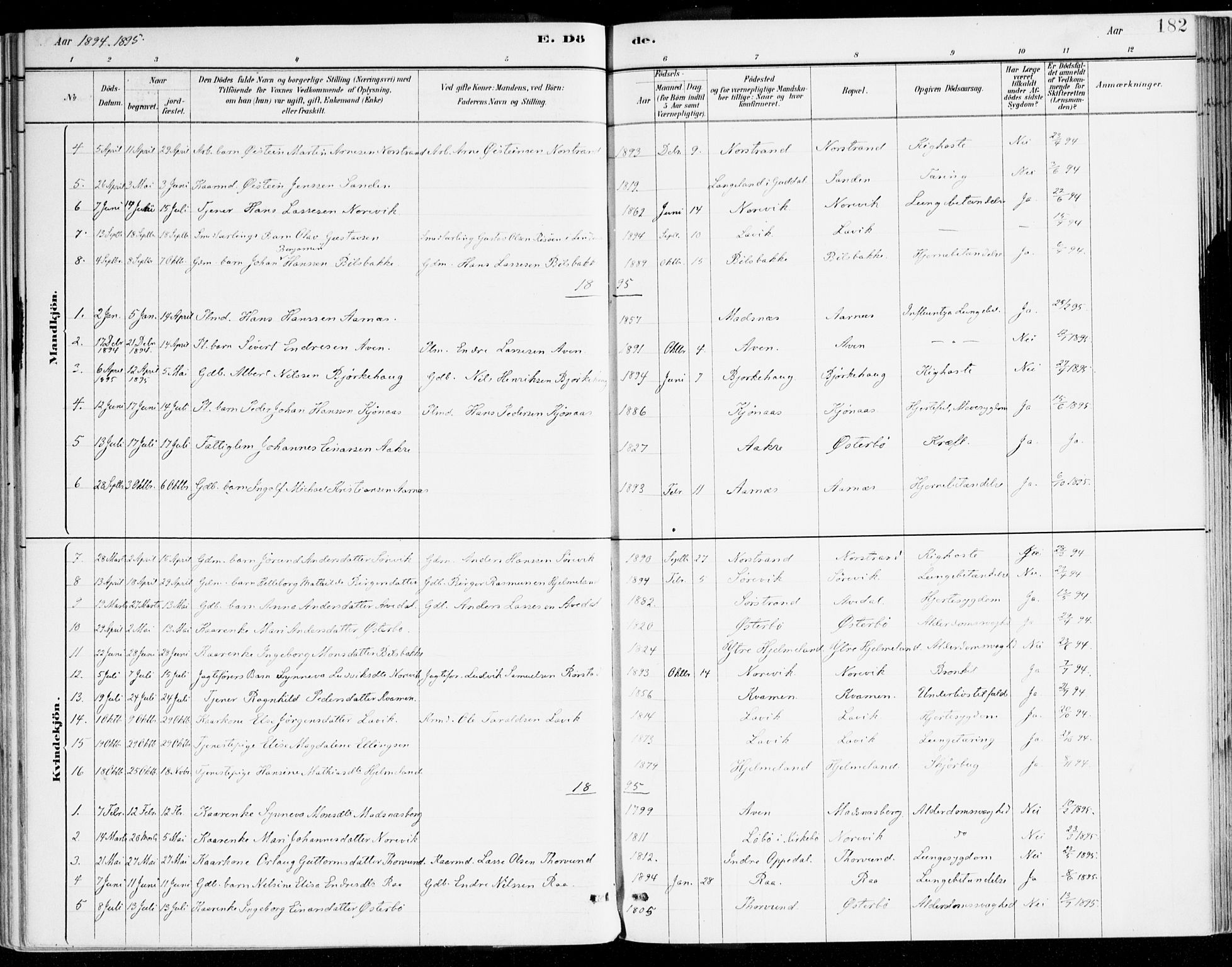 Lavik sokneprestembete, SAB/A-80901: Ministerialbok nr. B 1, 1882-1908, s. 182