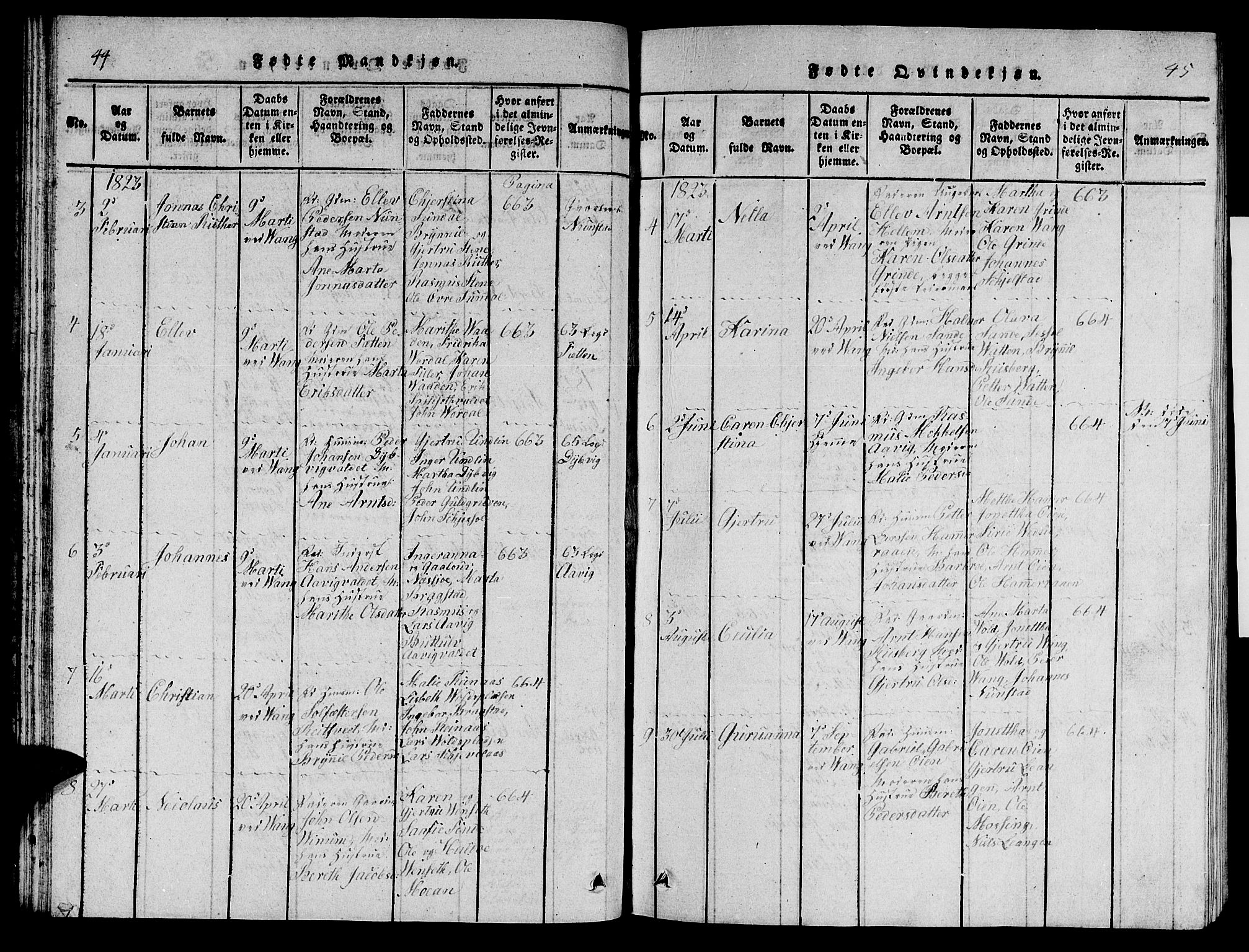 Ministerialprotokoller, klokkerbøker og fødselsregistre - Nord-Trøndelag, SAT/A-1458/714/L0132: Klokkerbok nr. 714C01, 1817-1824, s. 44-45