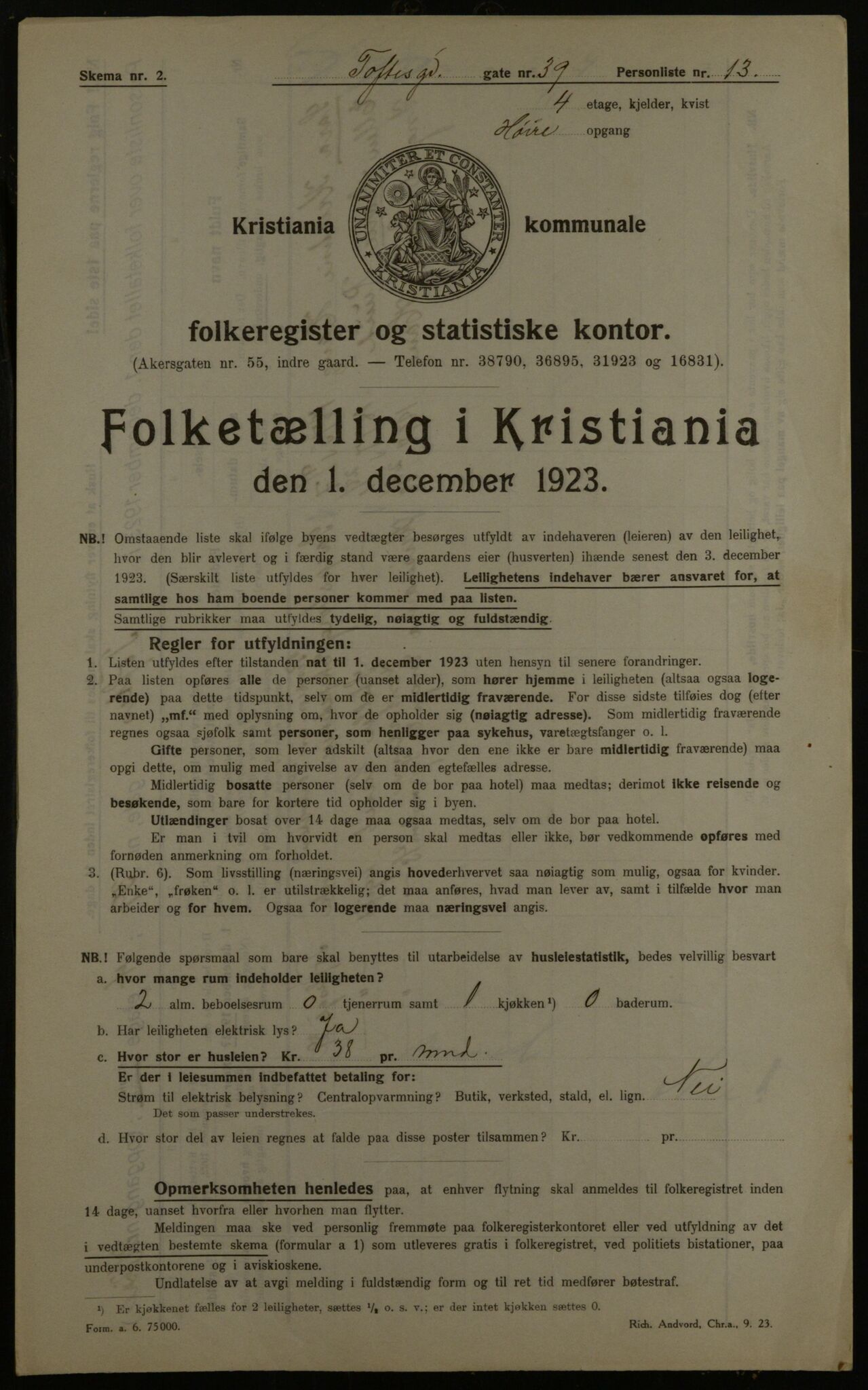 OBA, Kommunal folketelling 1.12.1923 for Kristiania, 1923, s. 124122