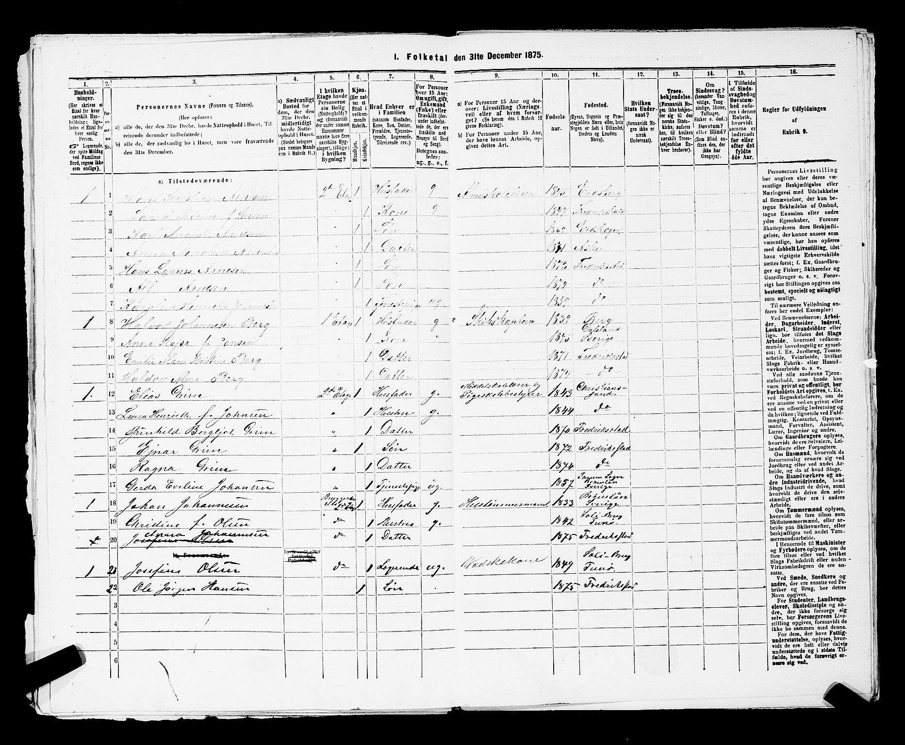 RA, Folketelling 1875 for 0103B Fredrikstad prestegjeld, Fredrikstad kjøpstad, 1875, s. 27