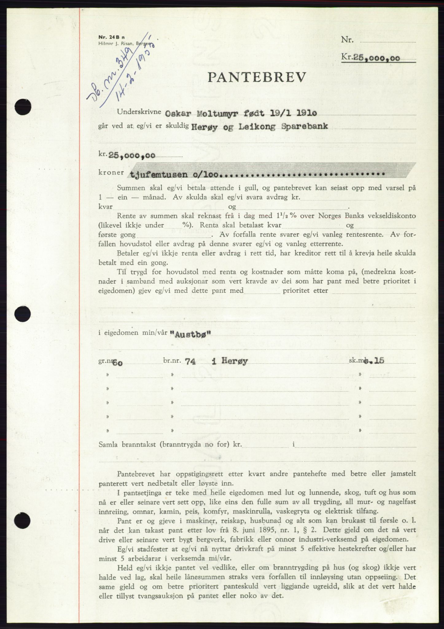 Søre Sunnmøre sorenskriveri, AV/SAT-A-4122/1/2/2C/L0126: Pantebok nr. 14B, 1954-1955, Dagboknr: 349/1955