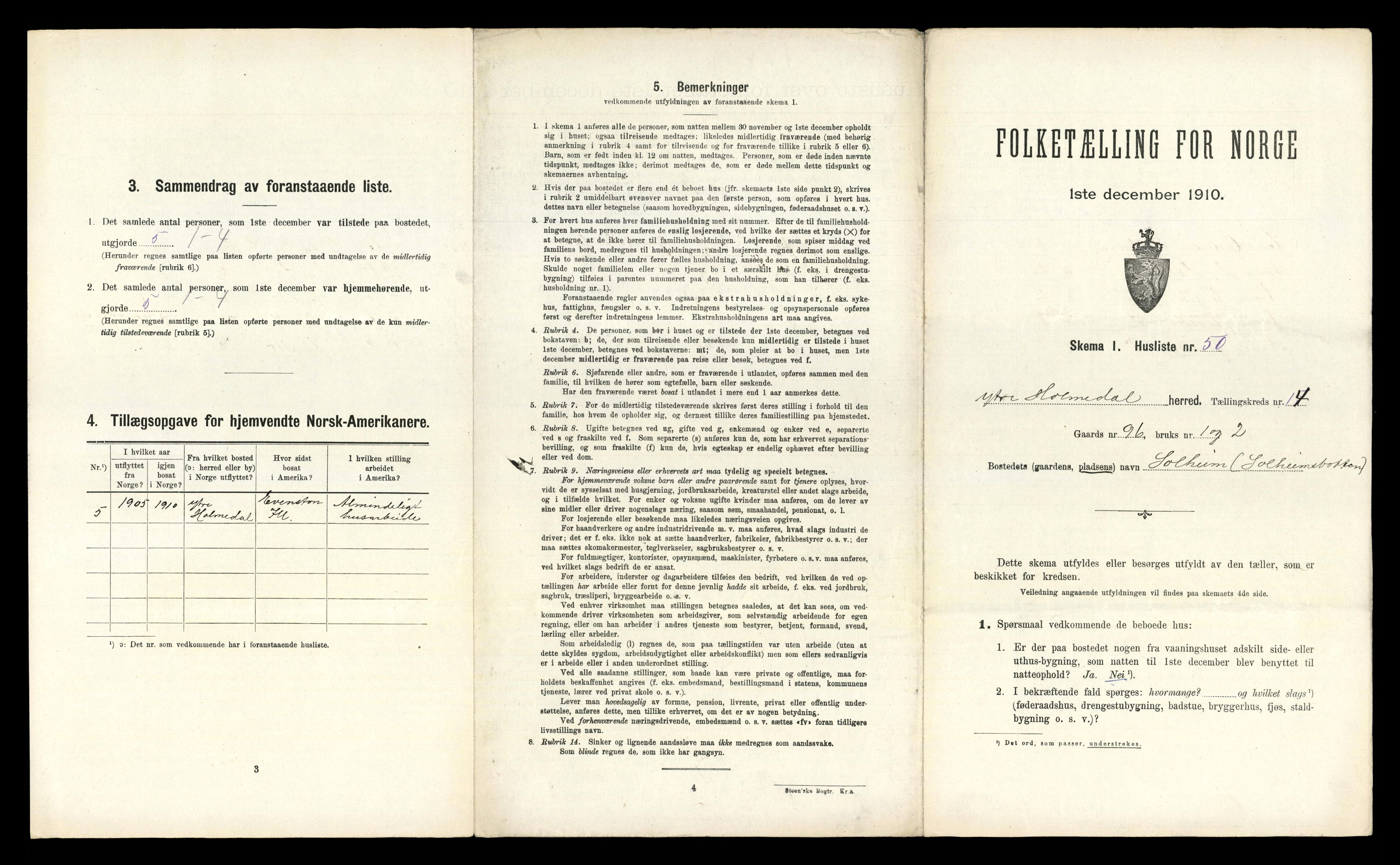 RA, Folketelling 1910 for 1429 Ytre Holmedal herred, 1910, s. 1136