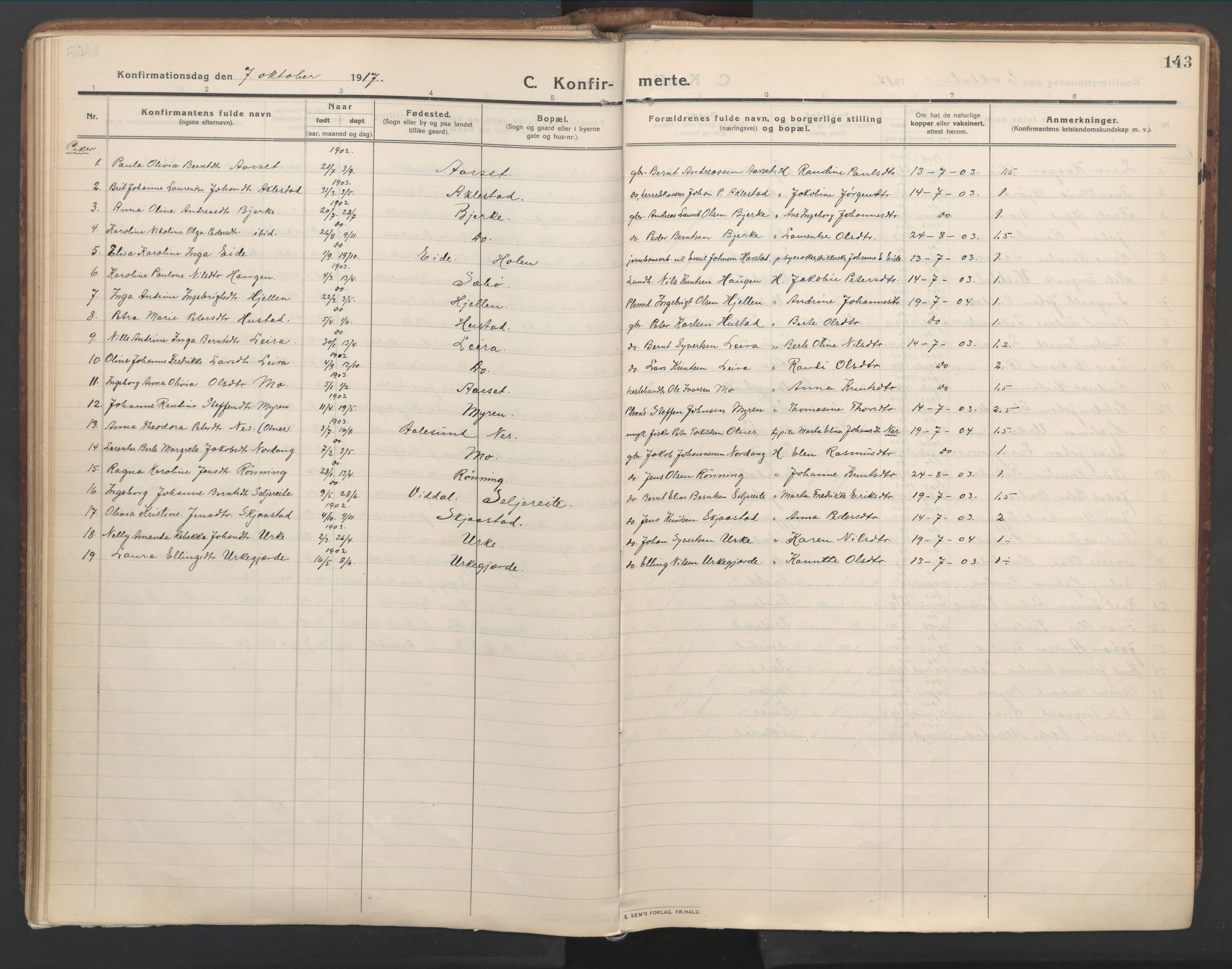 Ministerialprotokoller, klokkerbøker og fødselsregistre - Møre og Romsdal, SAT/A-1454/515/L0212: Ministerialbok nr. 515A08, 1911-1935, s. 143