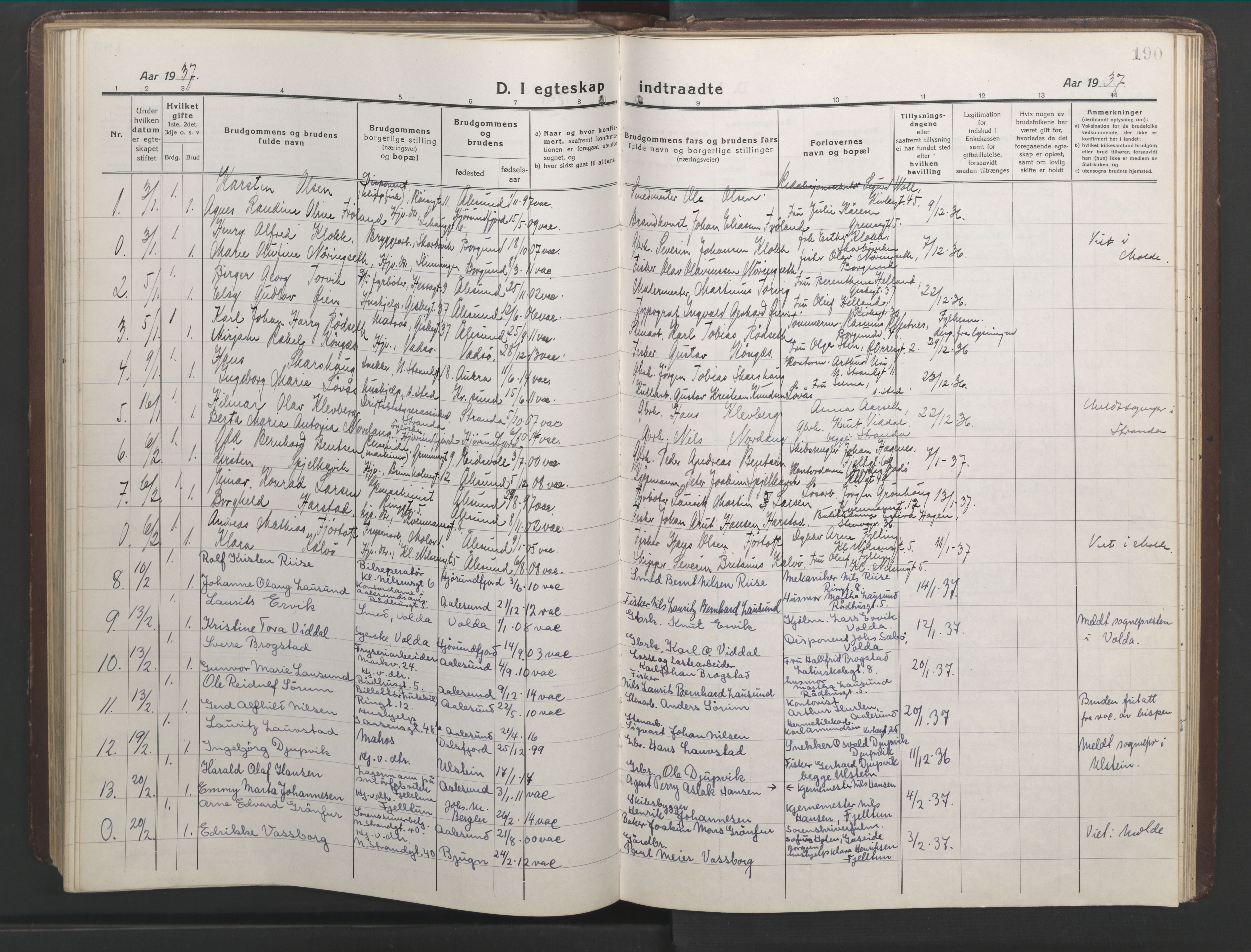 Ministerialprotokoller, klokkerbøker og fødselsregistre - Møre og Romsdal, AV/SAT-A-1454/529/L0473: Klokkerbok nr. 529C10, 1918-1941, s. 190