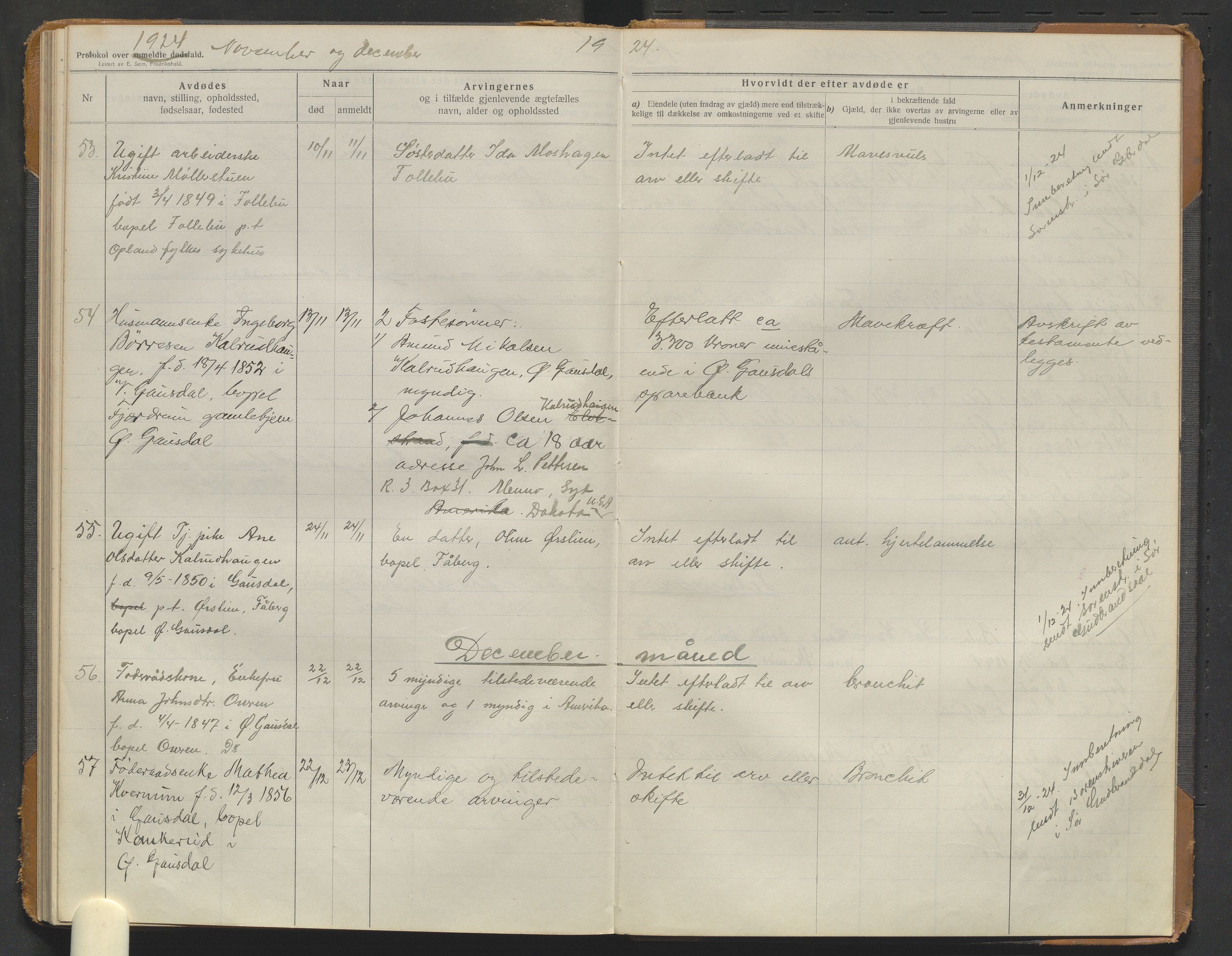 Østre Gausdal lensmannskontor, AV/SAH-PGØ-015/H/Ha/Haa/L0001/0002: Dødsfallsprotokoller / Dødsfallsprotokoll, 1913-1925