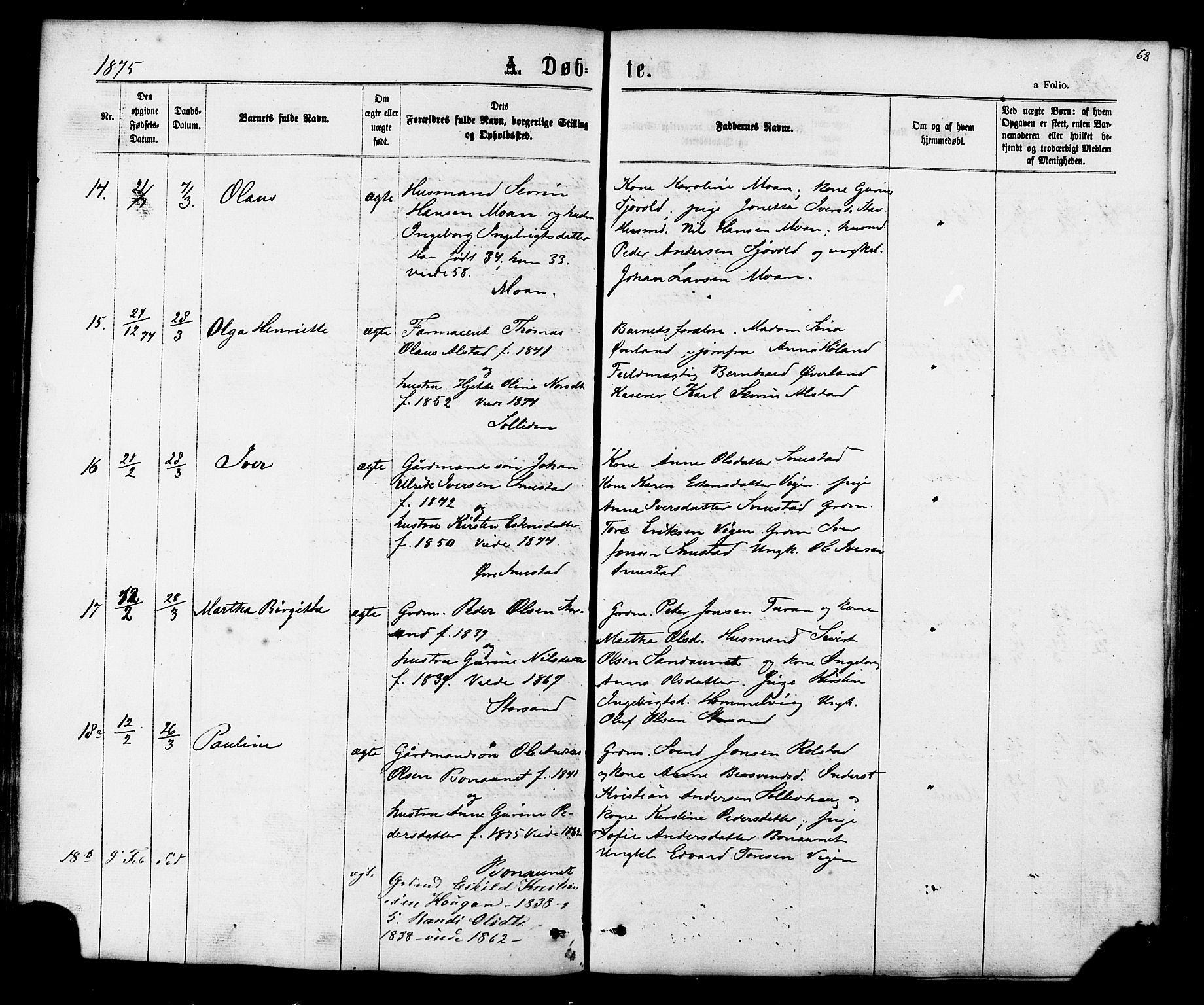 Ministerialprotokoller, klokkerbøker og fødselsregistre - Sør-Trøndelag, AV/SAT-A-1456/616/L0409: Ministerialbok nr. 616A06, 1865-1877, s. 68