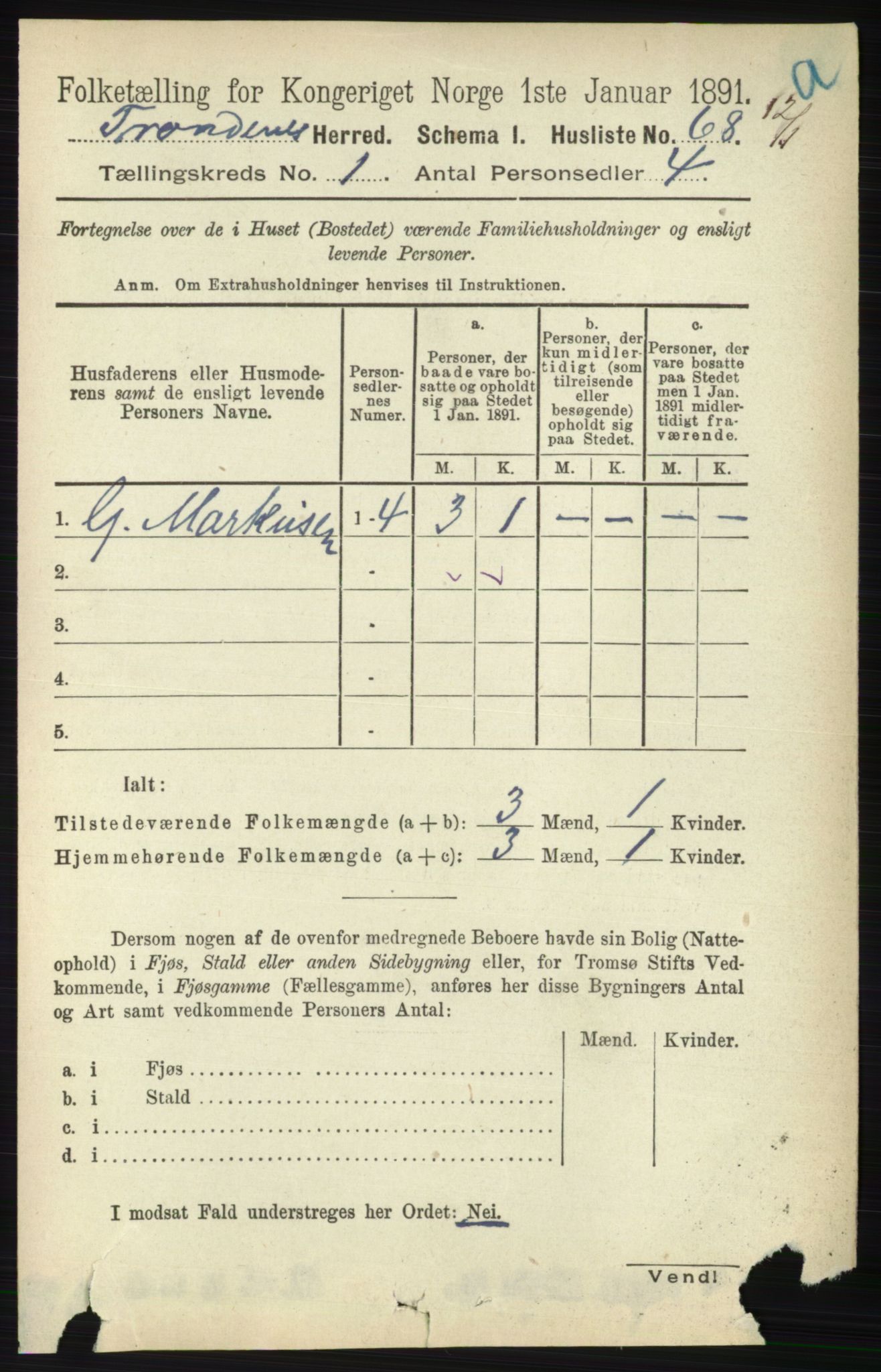 RA, Folketelling 1891 for 1914 Trondenes herred, 1891, s. 107