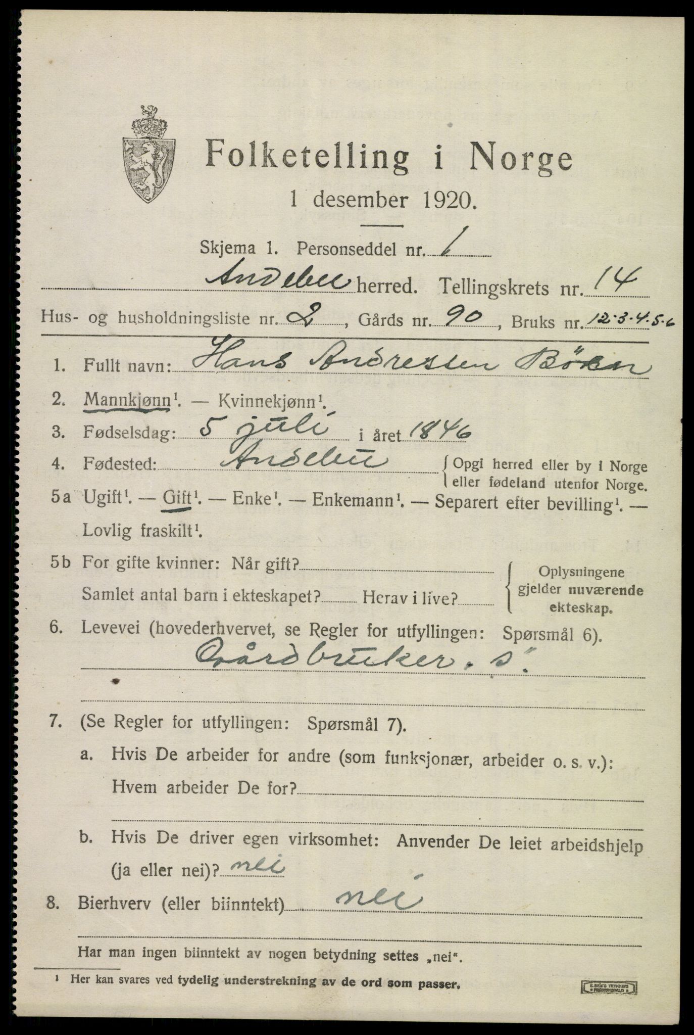 SAKO, Folketelling 1920 for 0719 Andebu herred, 1920, s. 5112