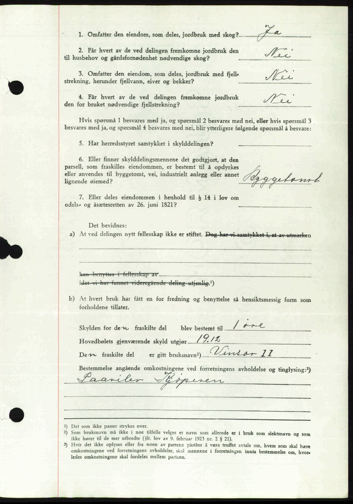 Toten tingrett, SAH/TING-006/H/Hb/Hbc/L0007: Pantebok nr. Hbc-07, 1939-1940, Dagboknr: 1259/1940