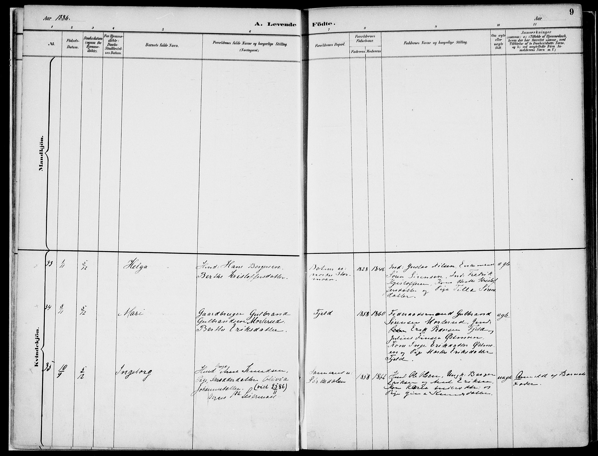 Nord-Odal prestekontor, AV/SAH-PREST-032/H/Ha/Haa/L0008: Ministerialbok nr. 8, 1886-1901, s. 9