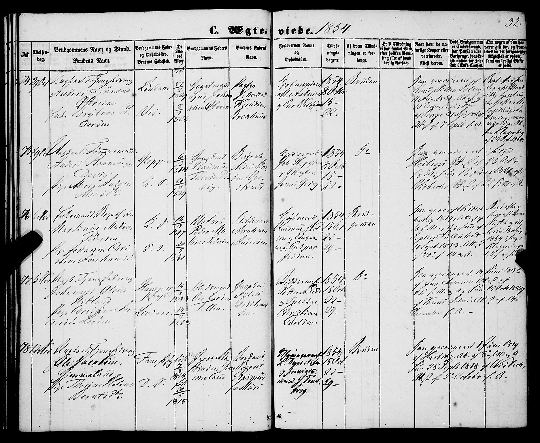 Korskirken sokneprestembete, SAB/A-76101/H/Haa/L0035: Ministerialbok nr. D 2, 1852-1867, s. 32