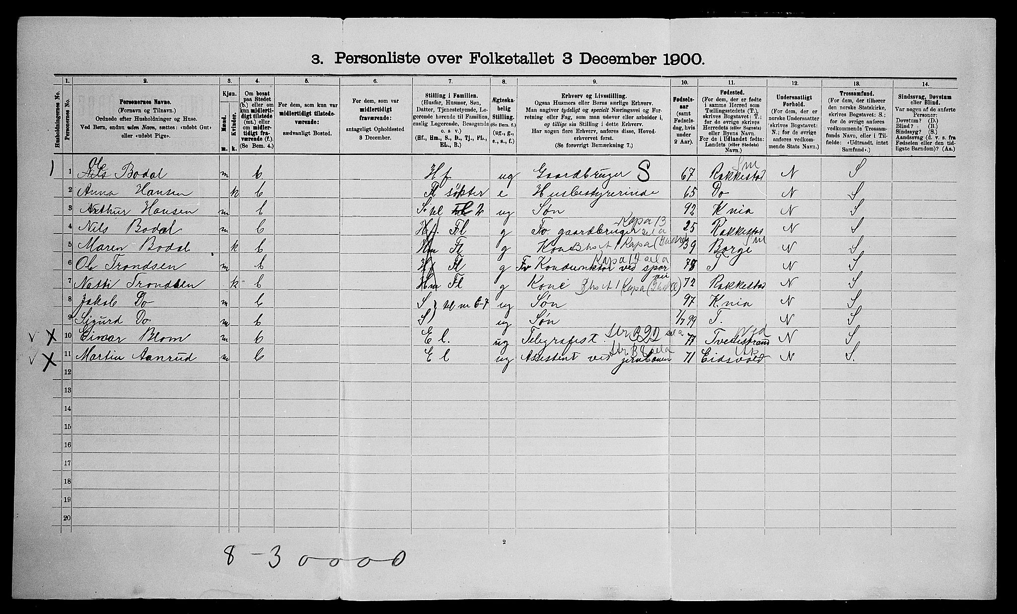 SAO, Folketelling 1900 for 0236 Nes herred, 1900