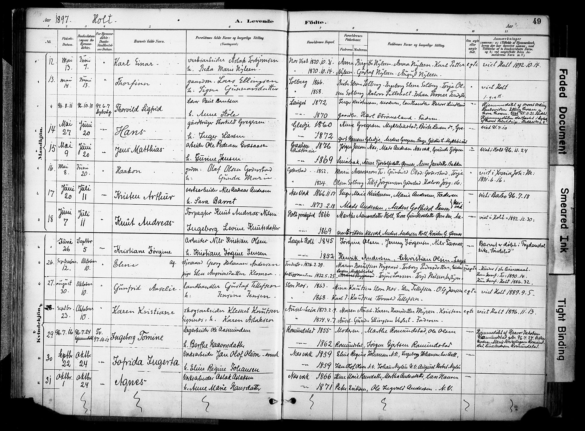 Holt sokneprestkontor, AV/SAK-1111-0021/F/Fa/L0012: Ministerialbok nr. A 12, 1885-1907, s. 49