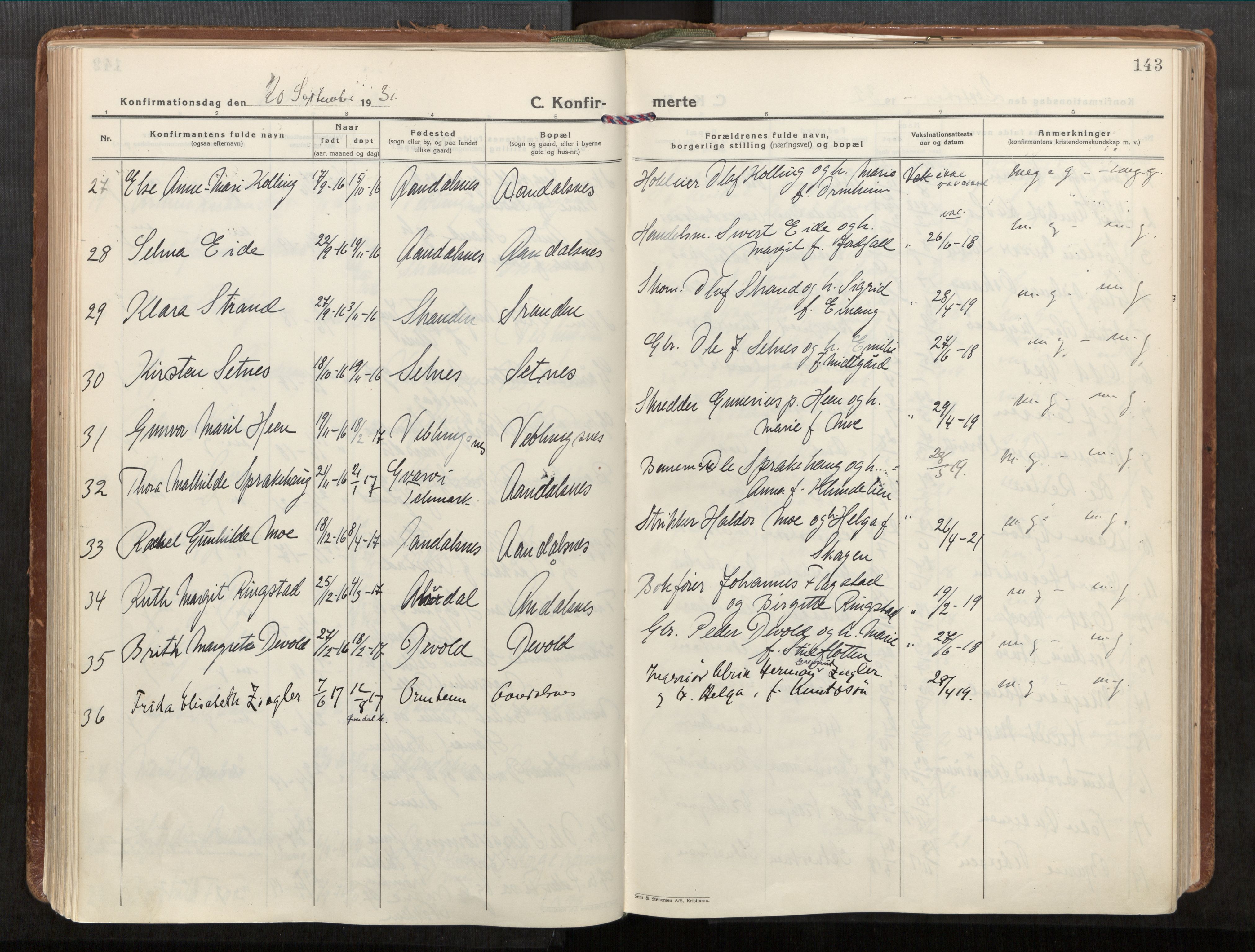 Ministerialprotokoller, klokkerbøker og fødselsregistre - Møre og Romsdal, AV/SAT-A-1454/544/L0587: Ministerialbok nr. 544A11, 1924-1954, s. 143