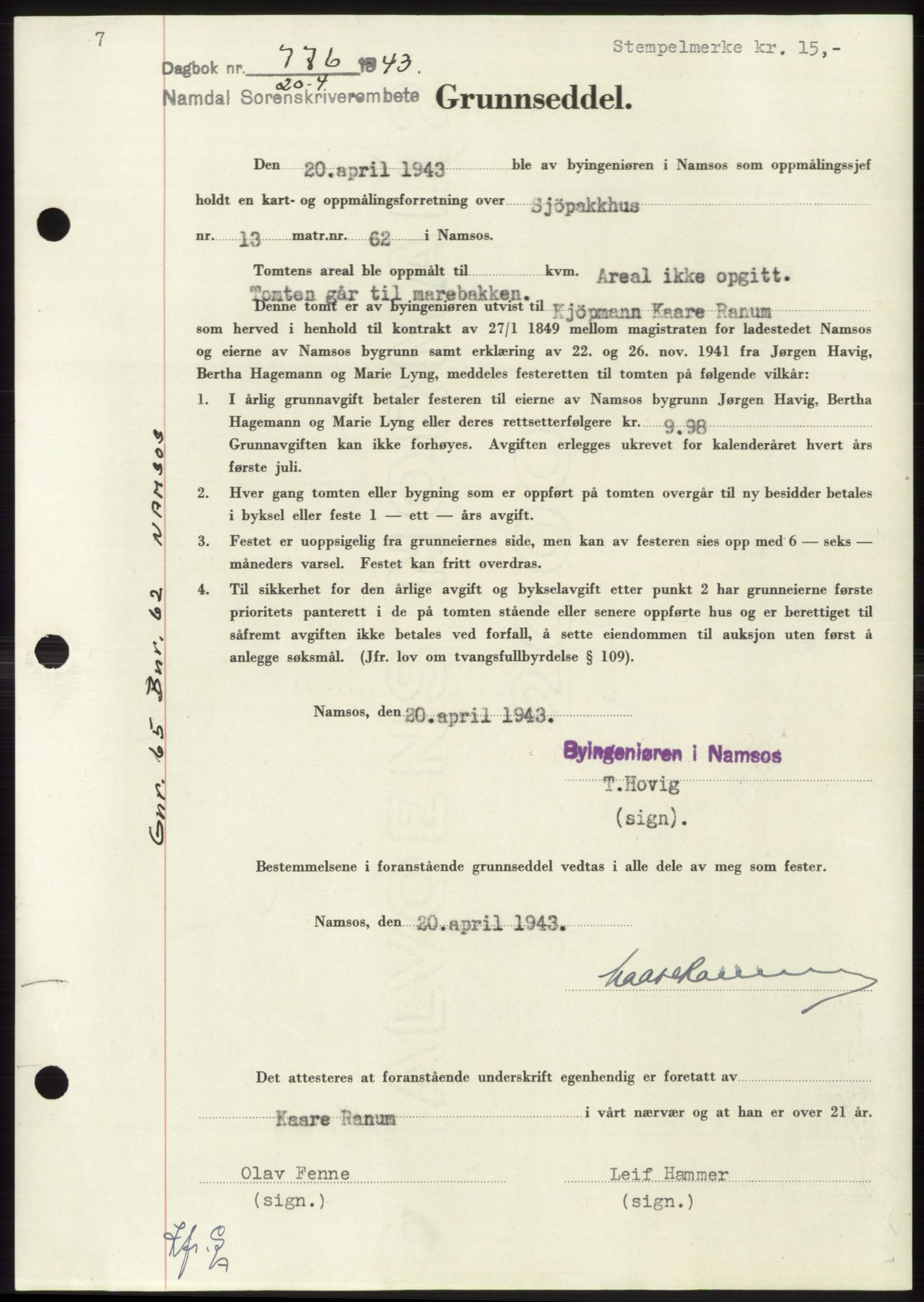 Namdal sorenskriveri, SAT/A-4133/1/2/2C: Pantebok nr. -, 1942-1943, Dagboknr: 776/1943