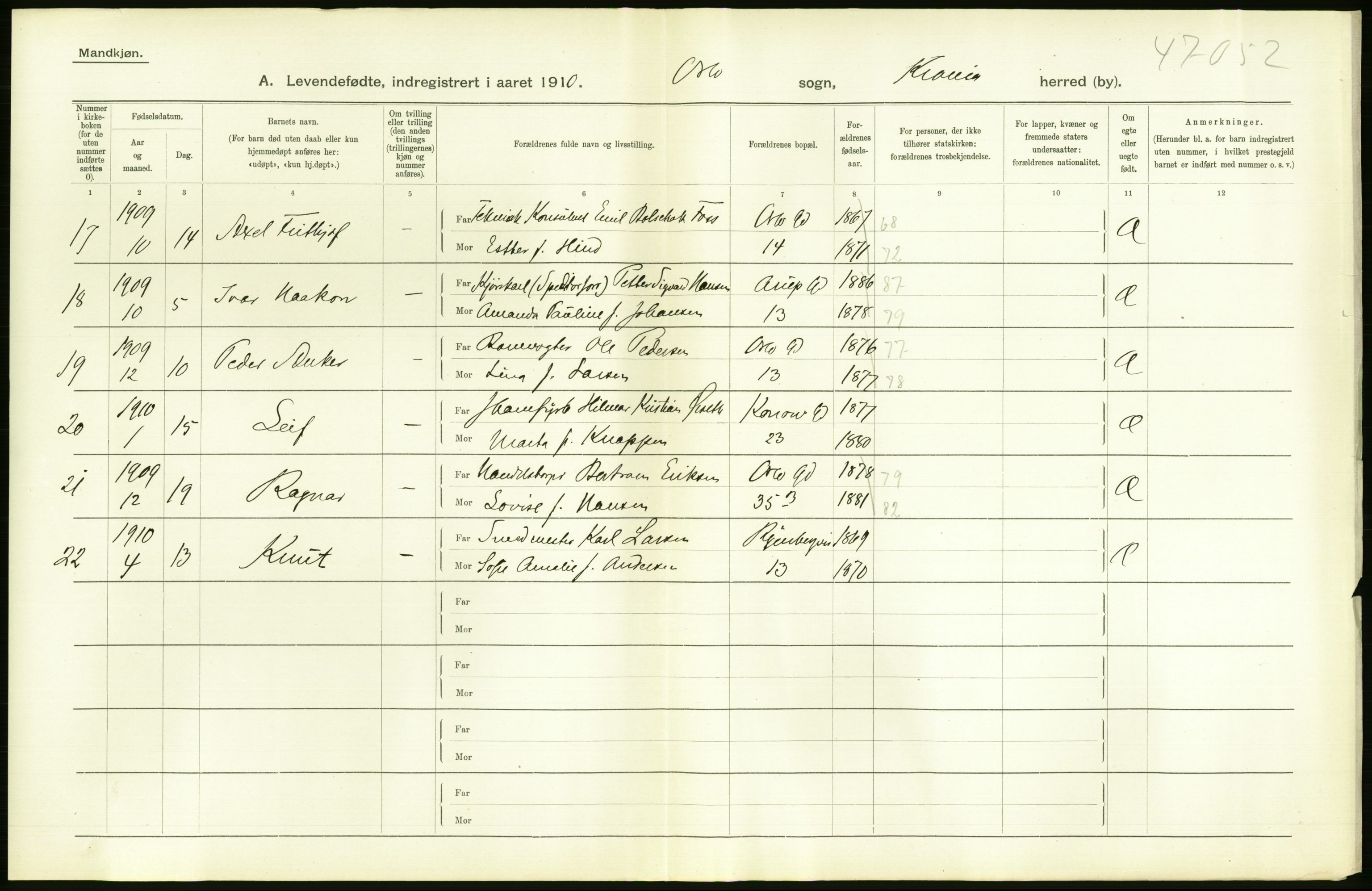 Statistisk sentralbyrå, Sosiodemografiske emner, Befolkning, AV/RA-S-2228/D/Df/Dfa/Dfah/L0006: Kristiania: Levendefødte menn., 1910, s. 668