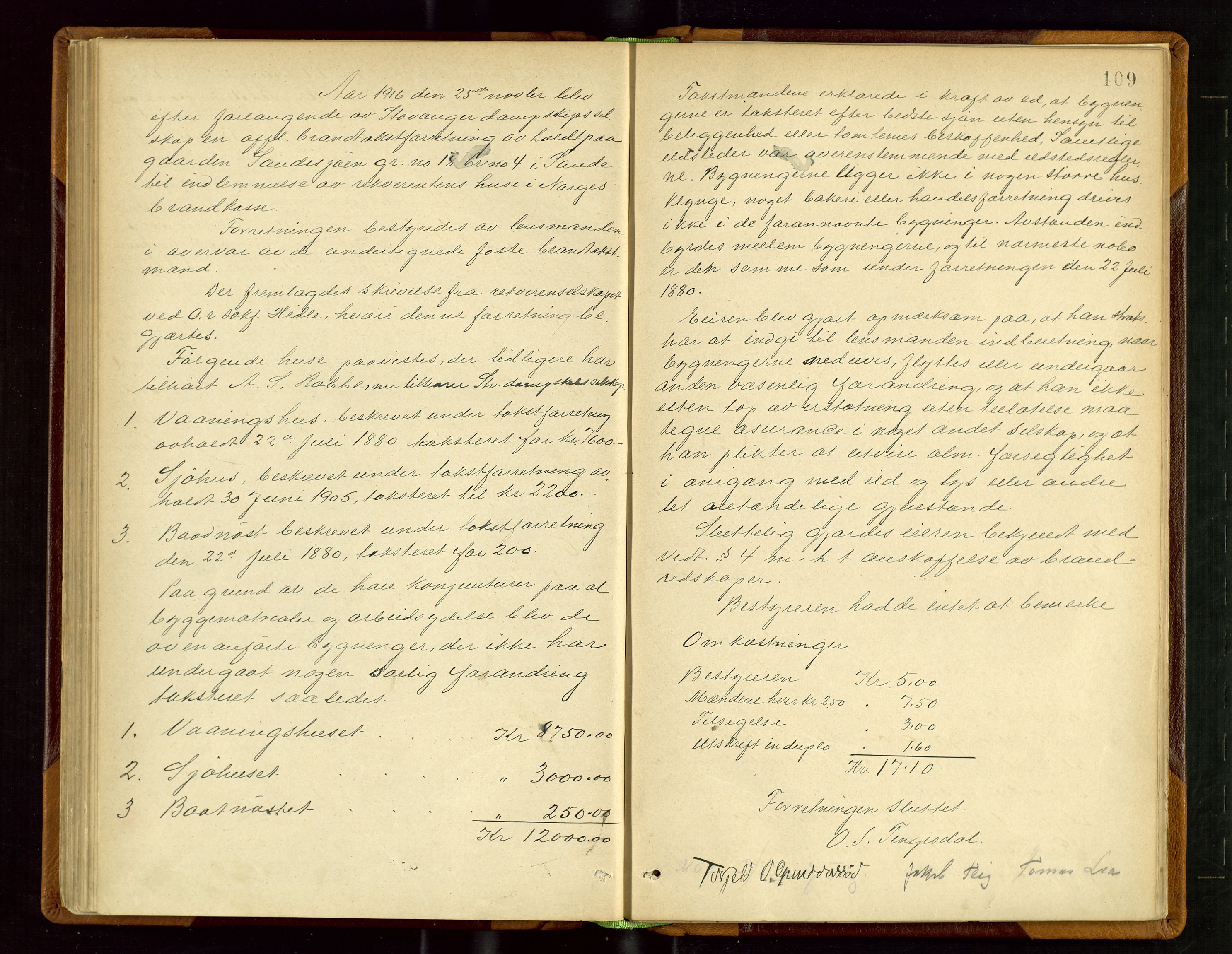 Sauda lensmannskontor, AV/SAST-A-100177/Goa/L0002: "Brandtaxtforretninger i Saude Lensmandsdistrikt", 1887-1918, s. 108b-109a