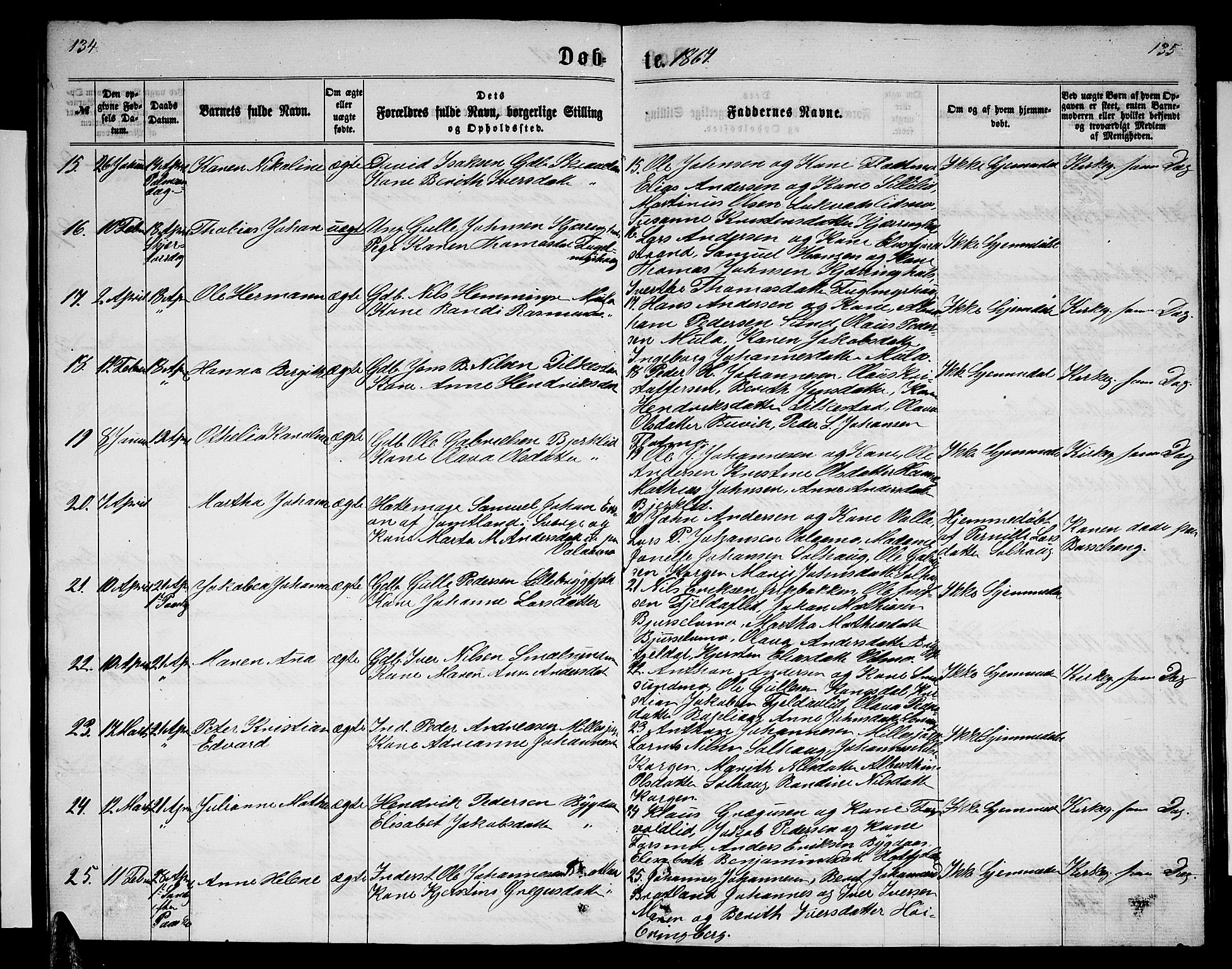 Ministerialprotokoller, klokkerbøker og fødselsregistre - Nordland, AV/SAT-A-1459/825/L0365: Klokkerbok nr. 825C02, 1858-1873, s. 134-135