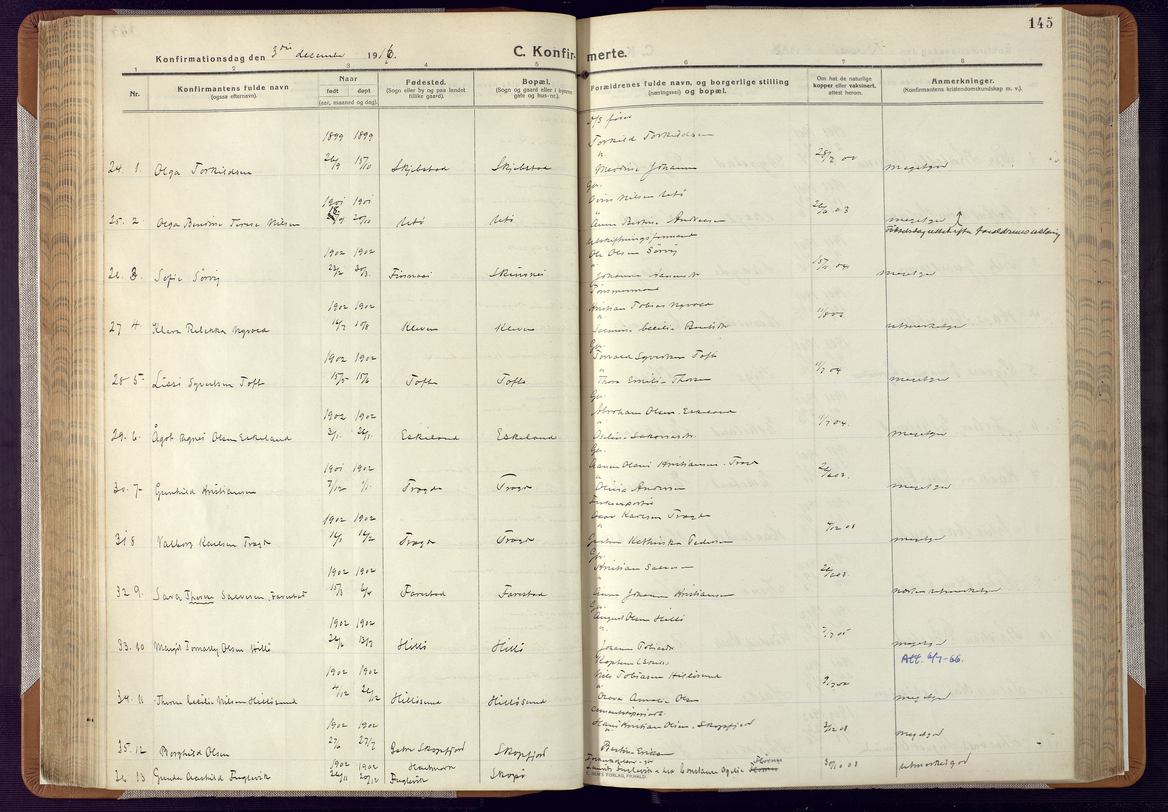 Mandal sokneprestkontor, SAK/1111-0030/F/Fa/Faa/L0022: Ministerialbok nr. A 22, 1913-1925, s. 145