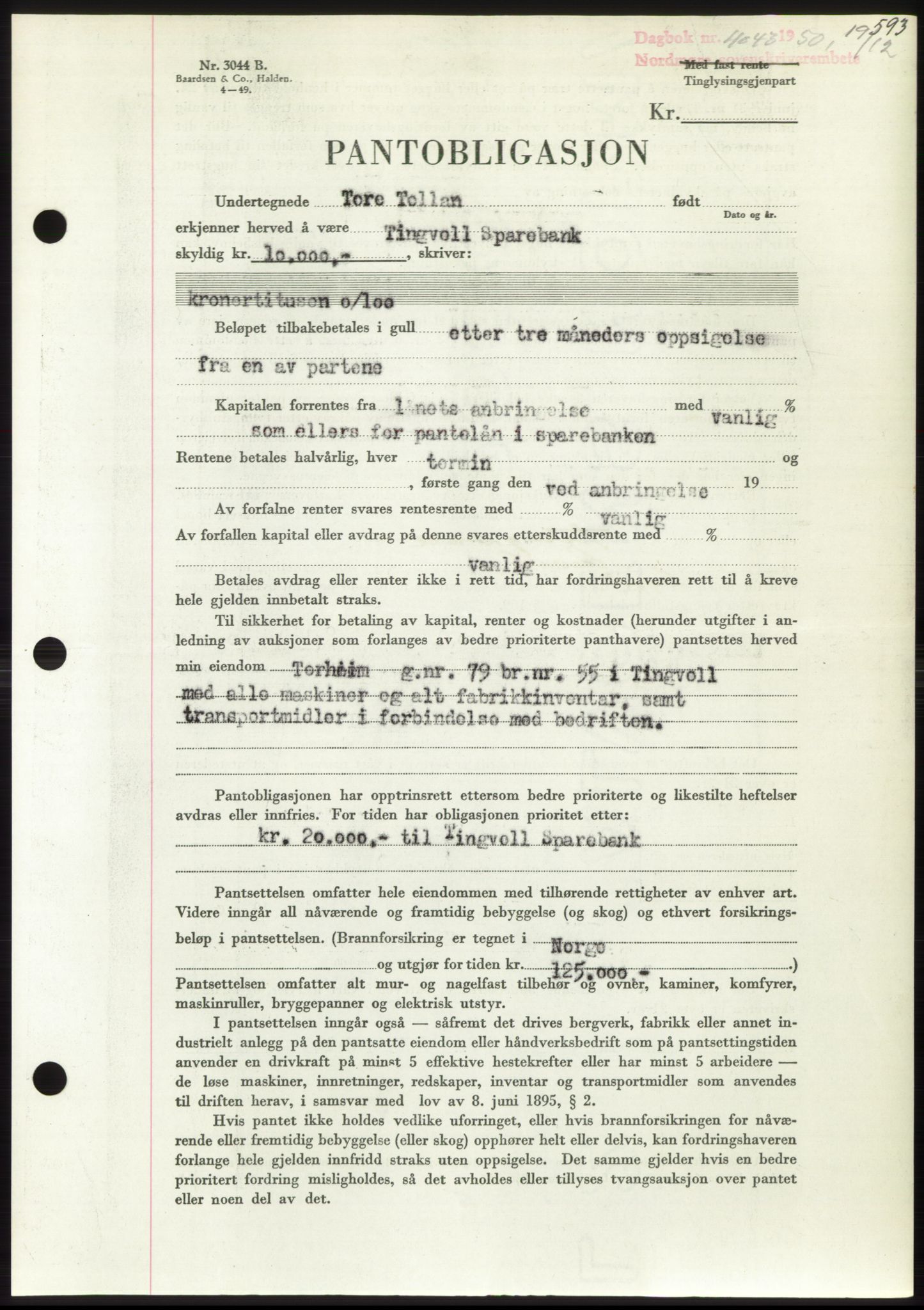 Nordmøre sorenskriveri, SAT/A-4132/1/2/2Ca: Pantebok nr. B106, 1950-1950, Dagboknr: 4043/1950