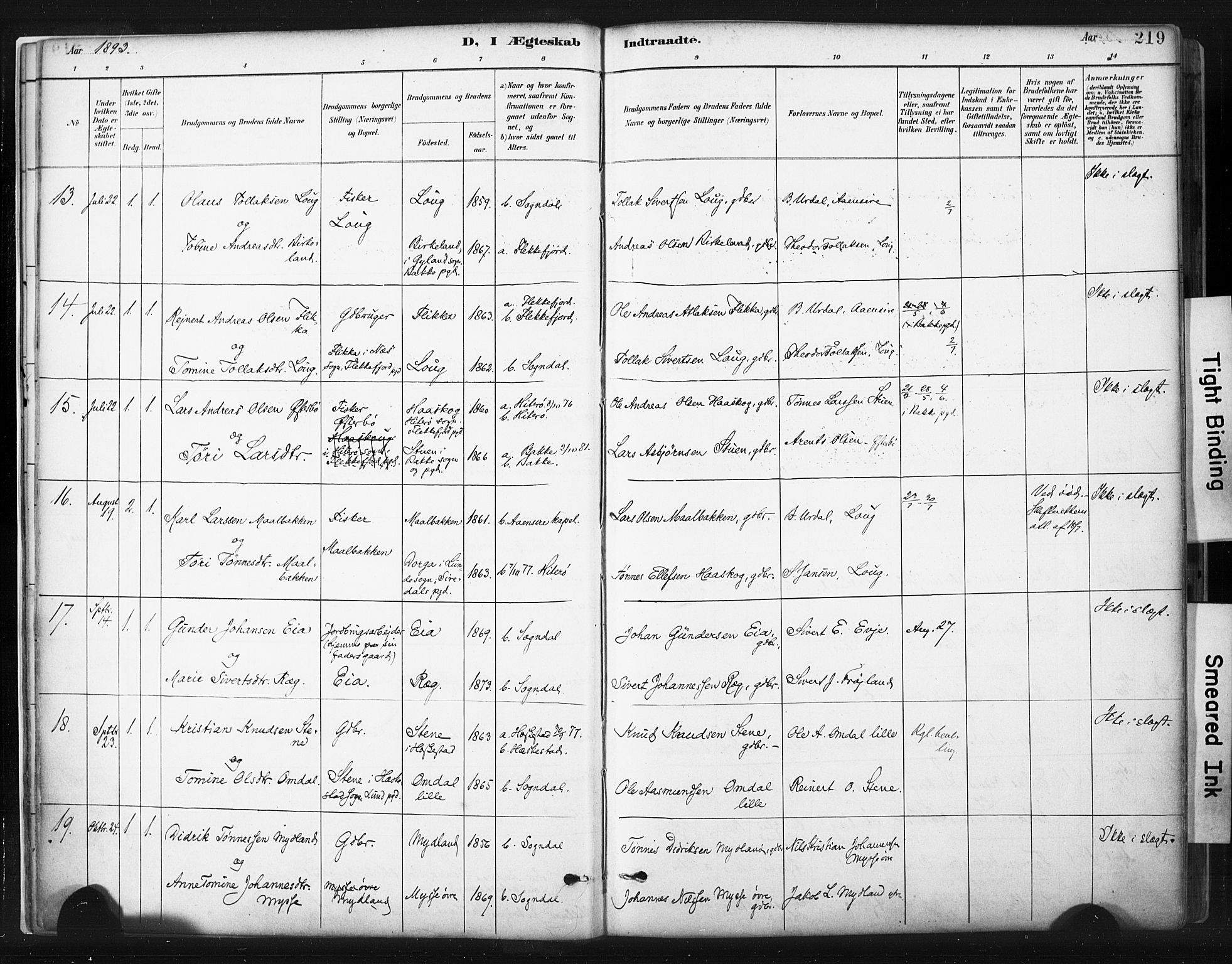 Sokndal sokneprestkontor, AV/SAST-A-101808: Ministerialbok nr. A 11.2, 1887-1905, s. 219
