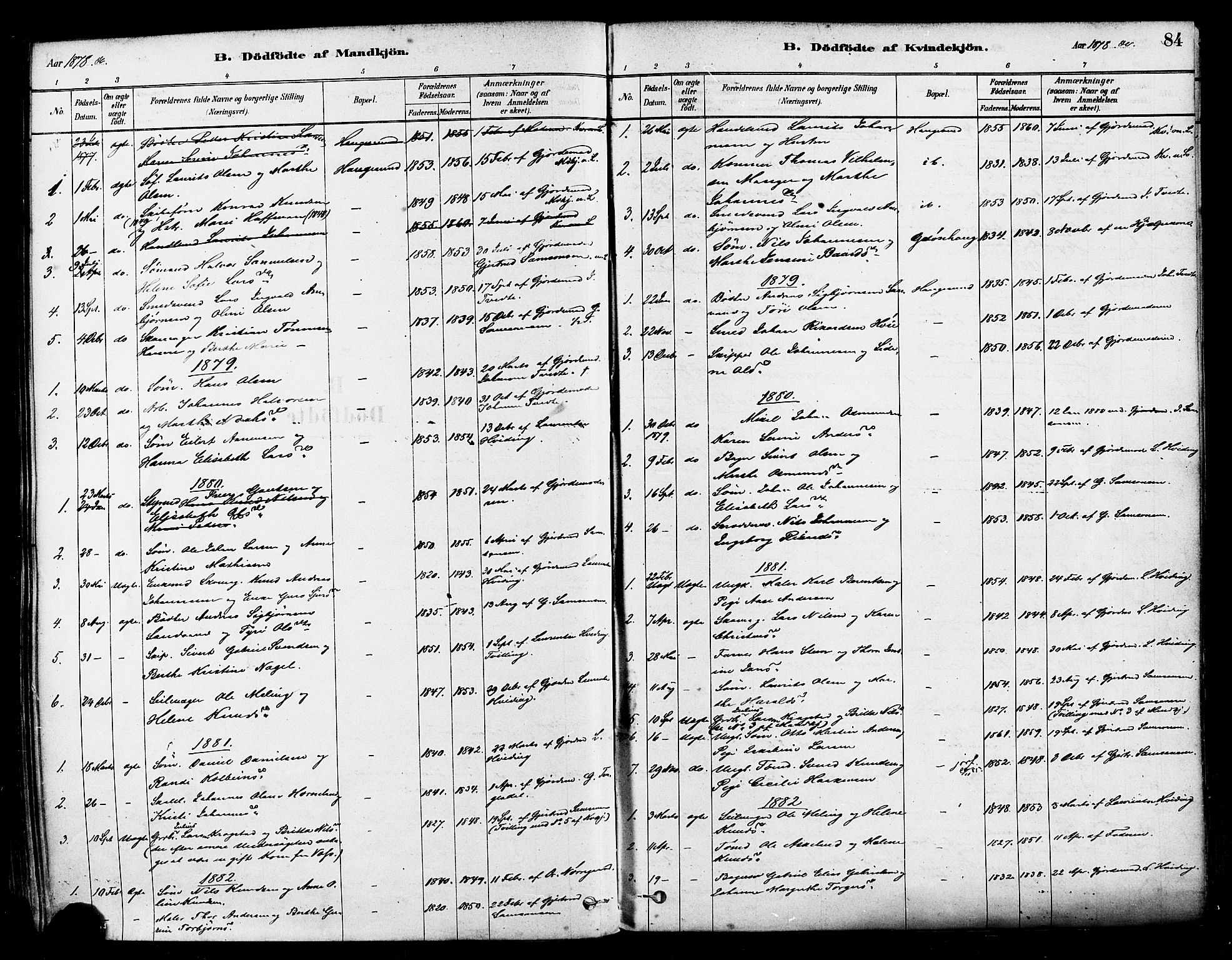 Haugesund sokneprestkontor, AV/SAST-A -101863/H/Ha/Haa/L0001: Ministerialbok nr. A 1, 1878-1885, s. 84