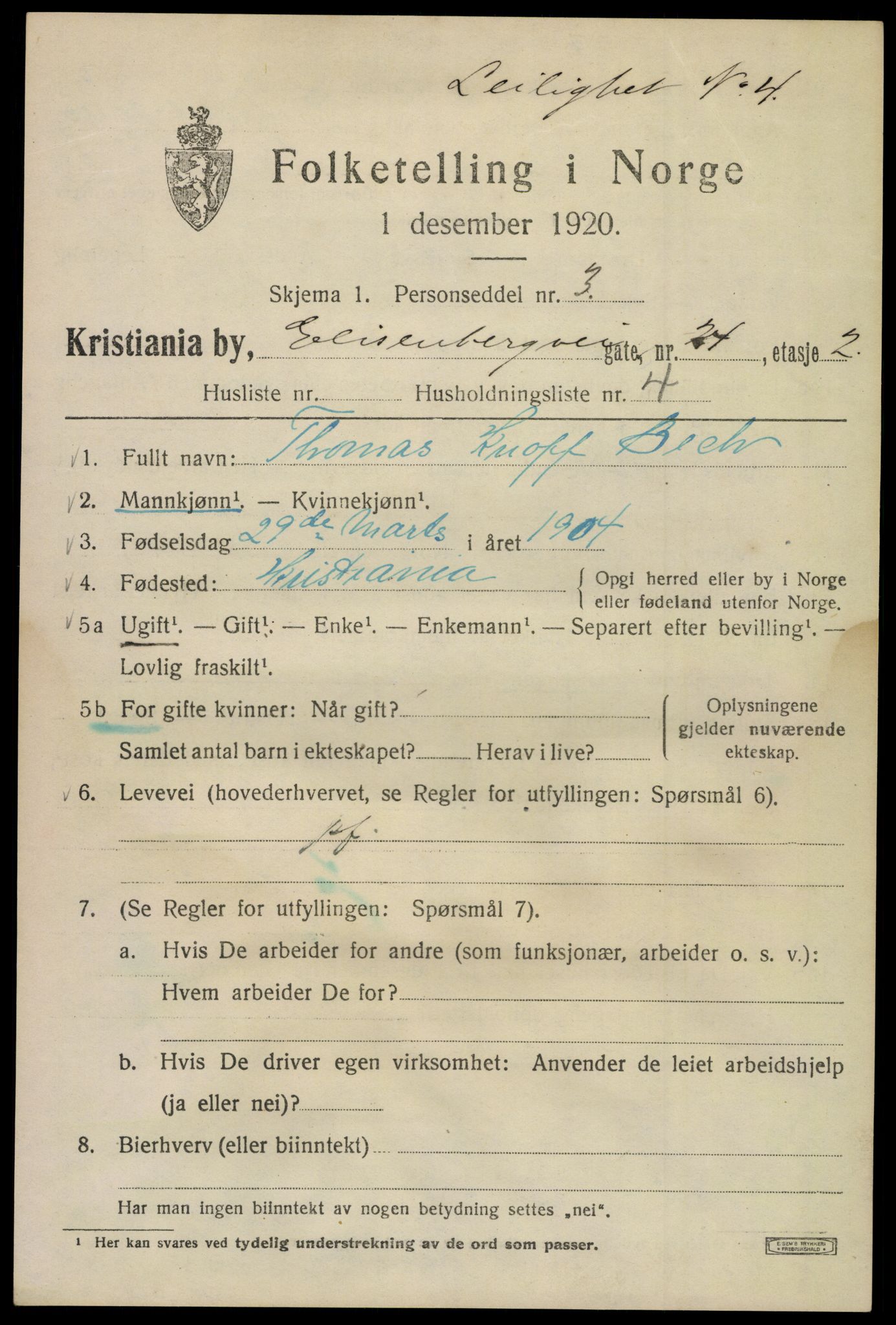 SAO, Folketelling 1920 for 0301 Kristiania kjøpstad, 1920, s. 214705
