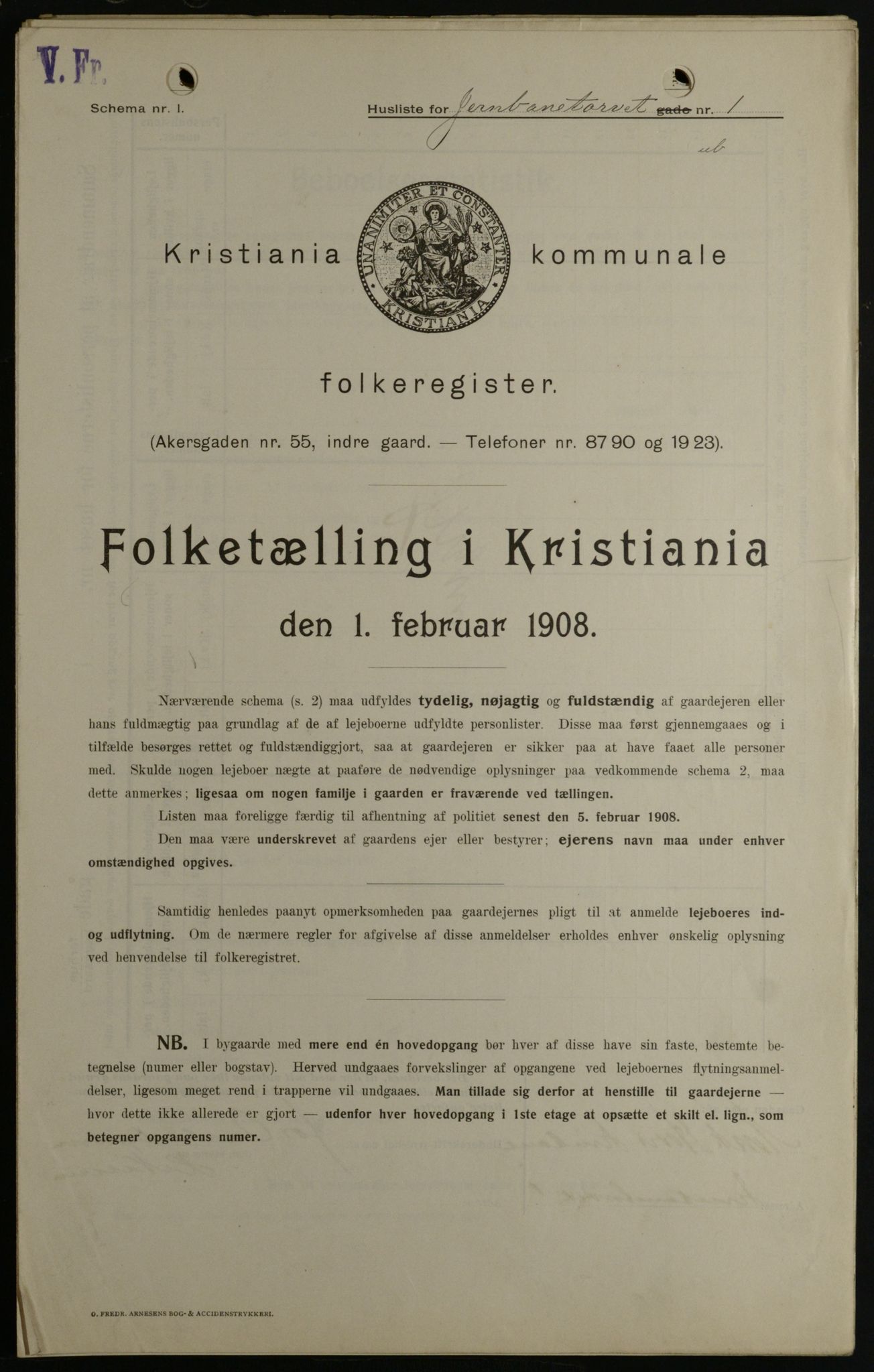 OBA, Kommunal folketelling 1.2.1908 for Kristiania kjøpstad, 1908, s. 41913
