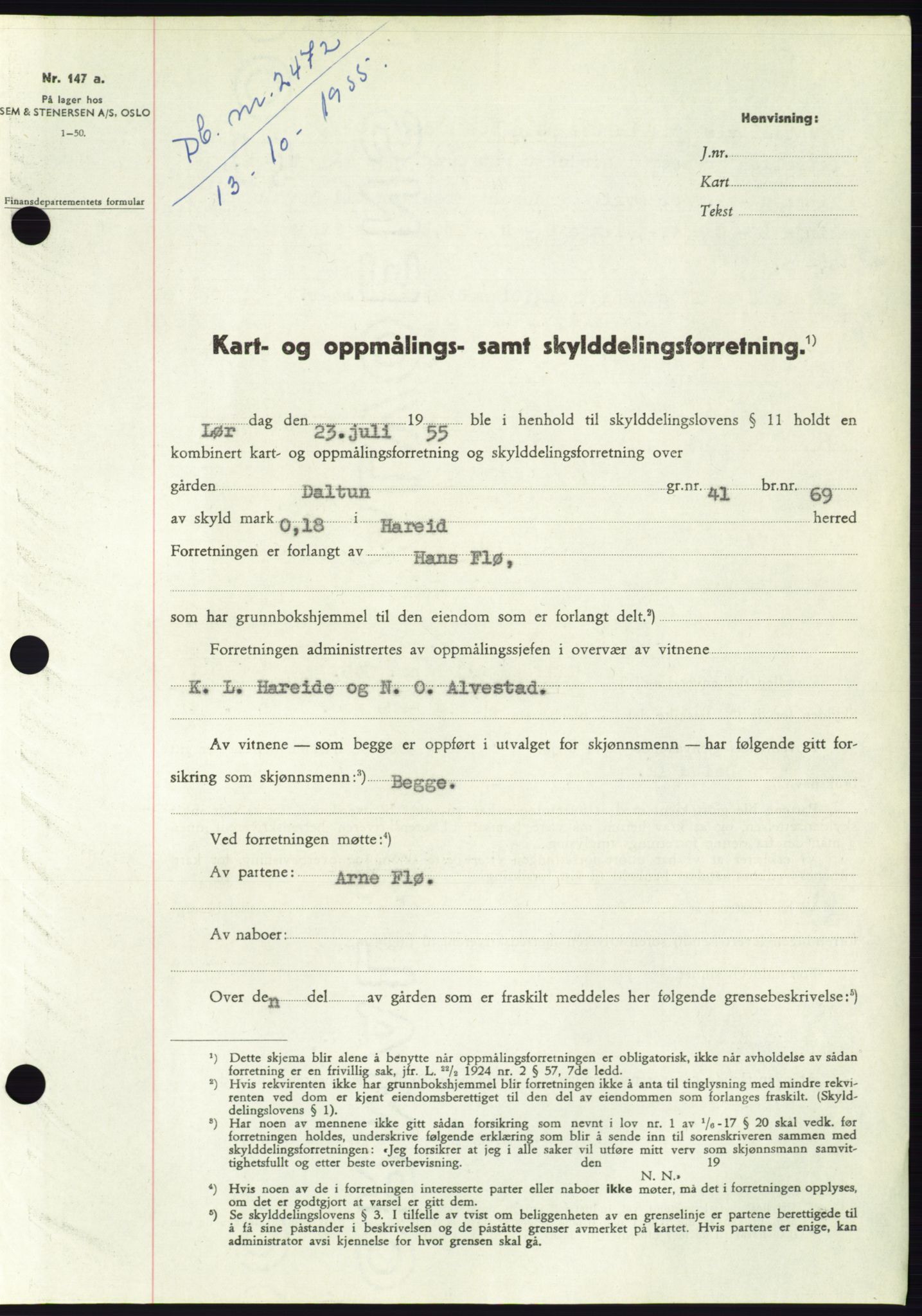 Søre Sunnmøre sorenskriveri, SAT/A-4122/1/2/2C/L0102: Pantebok nr. 28A, 1955-1956, Dagboknr: 2472/1955