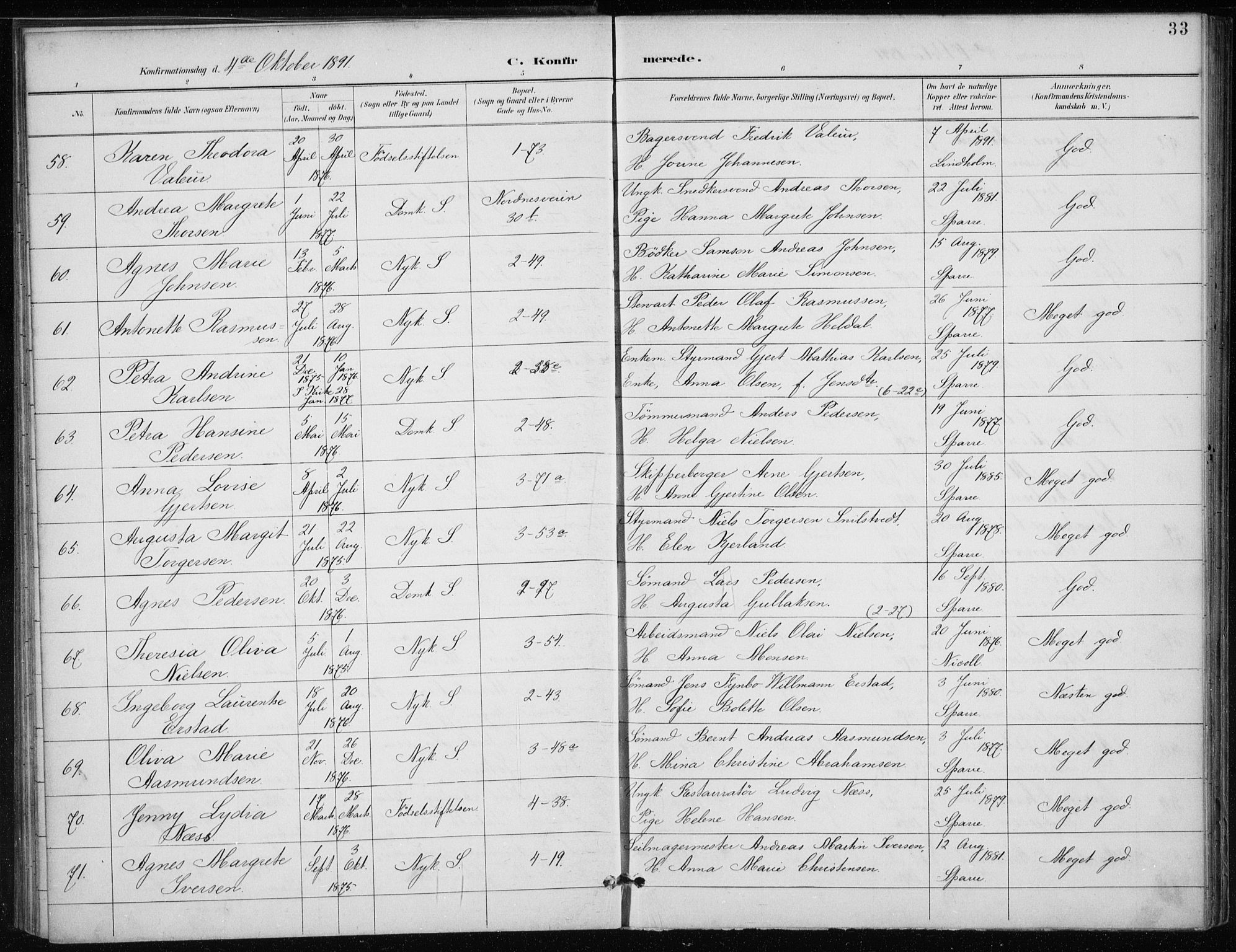 Nykirken Sokneprestembete, AV/SAB-A-77101/H/Haa/L0028: Ministerialbok nr. C 7, 1887-1913, s. 33