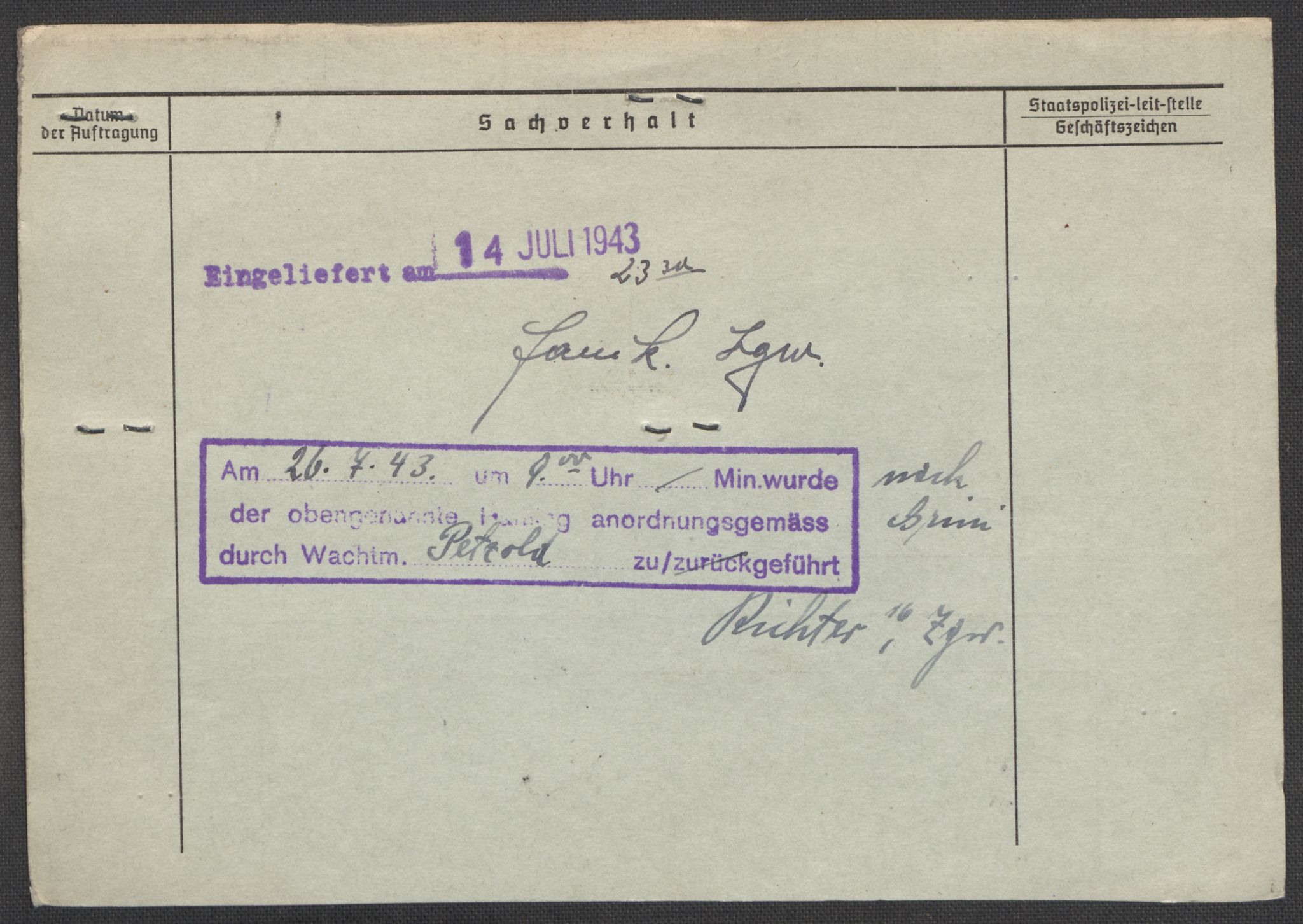 Befehlshaber der Sicherheitspolizei und des SD, RA/RAFA-5969/E/Ea/Eaa/L0010: Register over norske fanger i Møllergata 19: Sø-Å, 1940-1945, s. 497