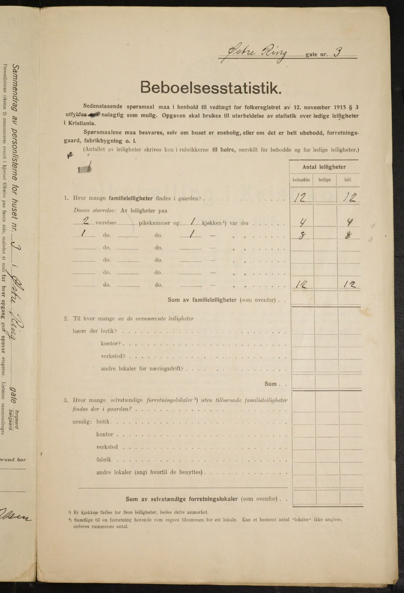 OBA, Kommunal folketelling 1.2.1916 for Kristiania, 1916, s. 133138