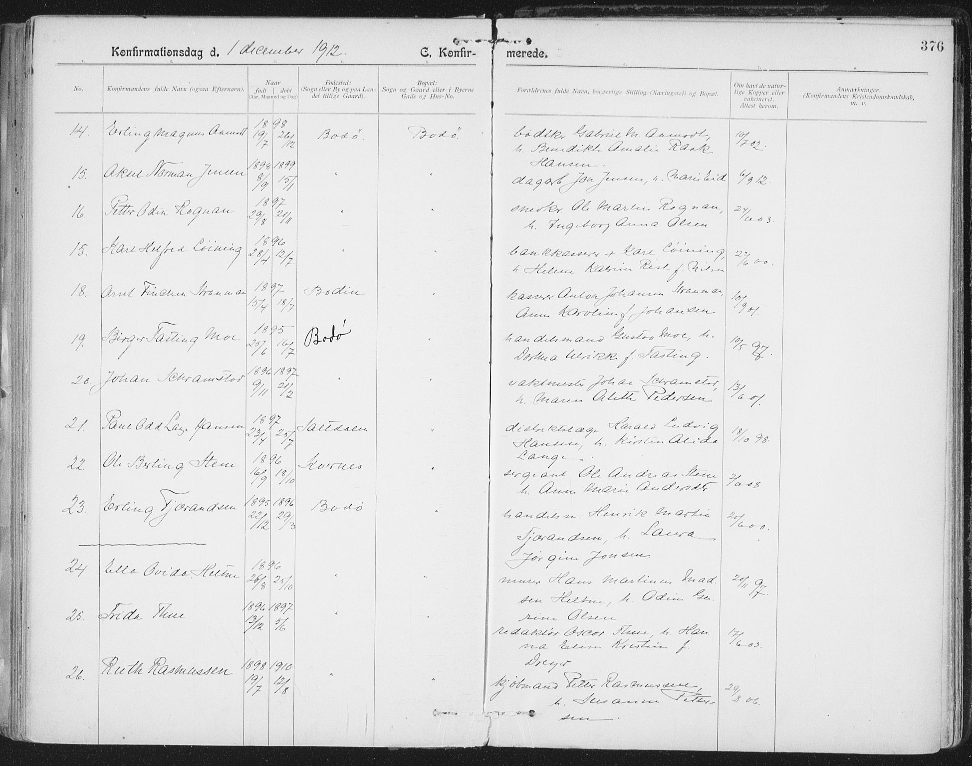 Ministerialprotokoller, klokkerbøker og fødselsregistre - Nordland, AV/SAT-A-1459/801/L0011: Ministerialbok nr. 801A11, 1900-1916, s. 376