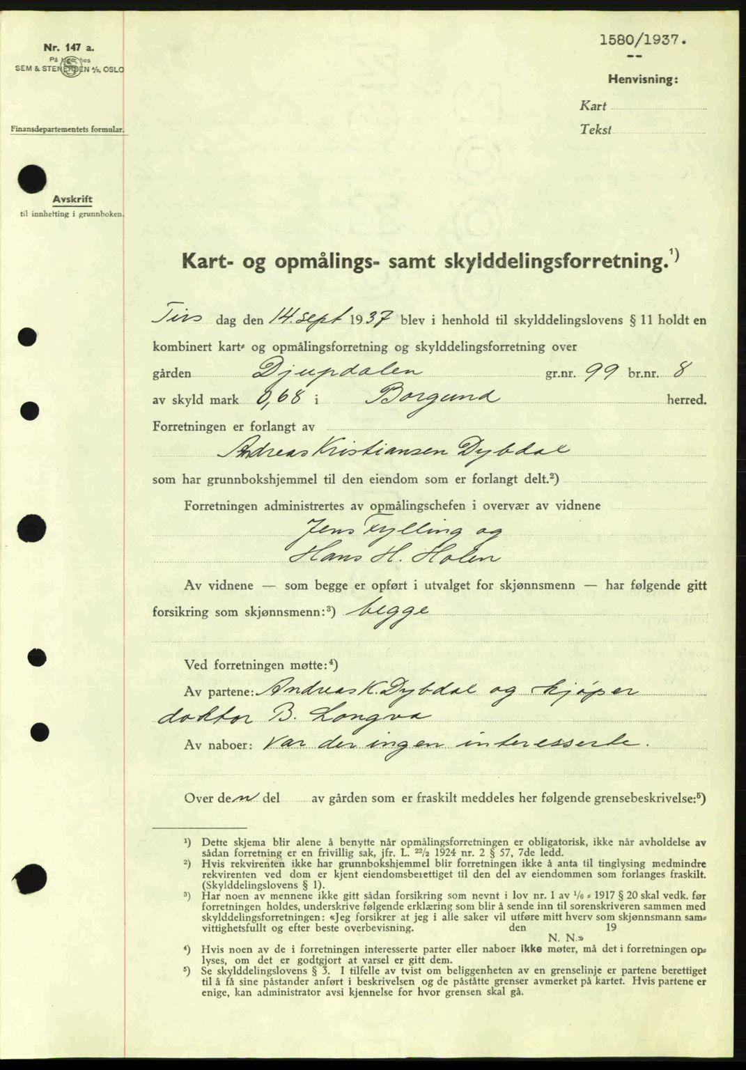 Nordre Sunnmøre sorenskriveri, SAT/A-0006/1/2/2C/2Ca: Pantebok nr. A3, 1937-1937, Dagboknr: 1580/1937