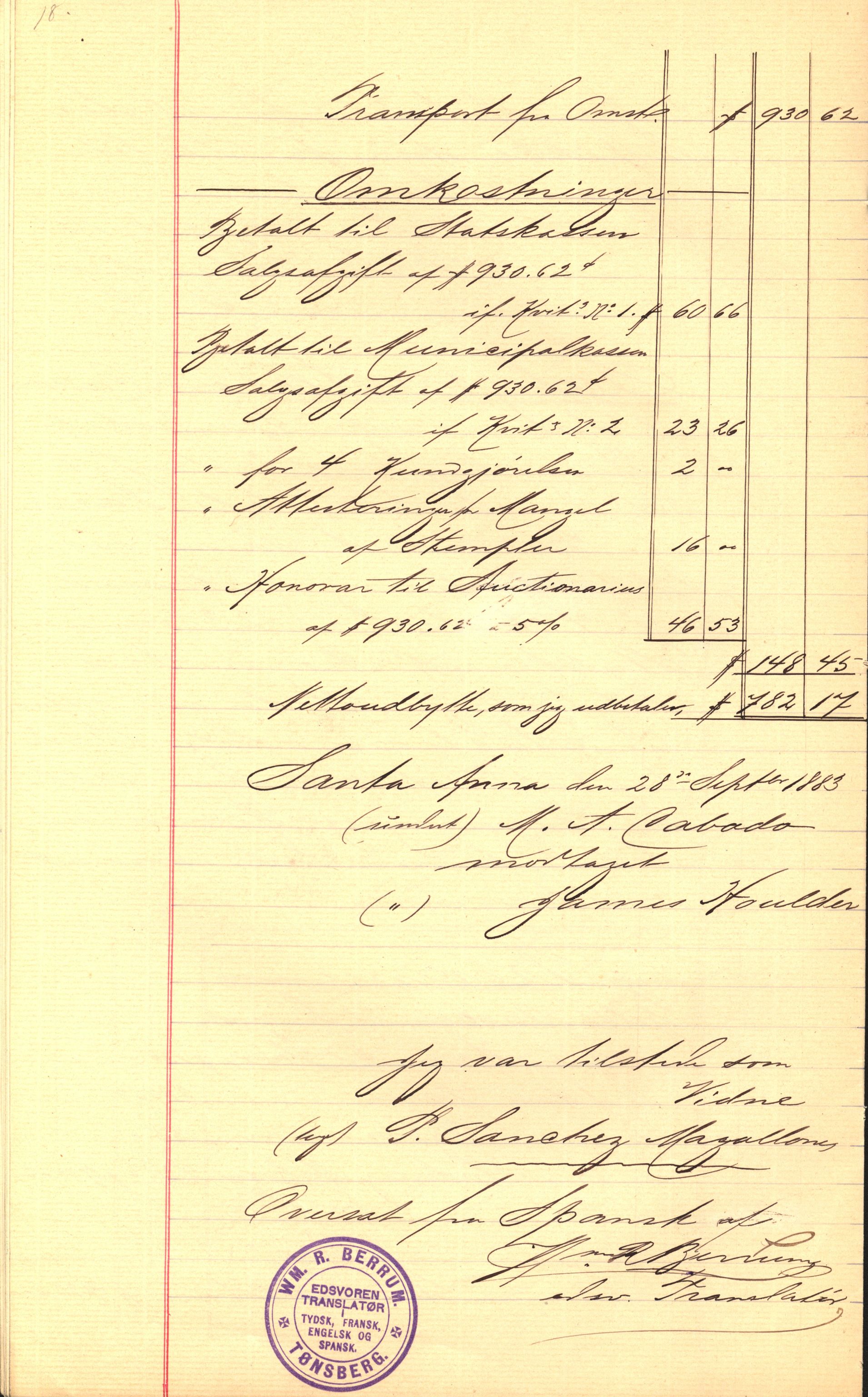 Pa 63 - Østlandske skibsassuranceforening, VEMU/A-1079/G/Ga/L0016/0006: Havaridokumenter / Insulan, Henrik Ibsen, Harmonia, Odin, Nornen, 1883, s. 26