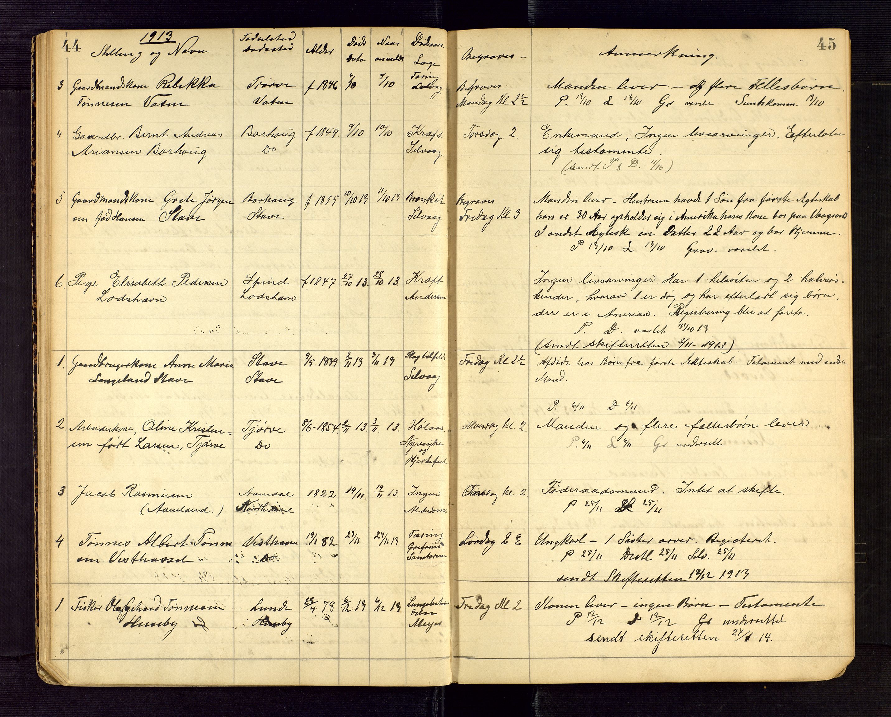 Lista lensmannskontor, SAK/1241-0030/F/Fe/L0001/0002: Dødsfallsprotokoller nr 12 / Dødsfallsprotokoll, 1911-1922, s. 44-45