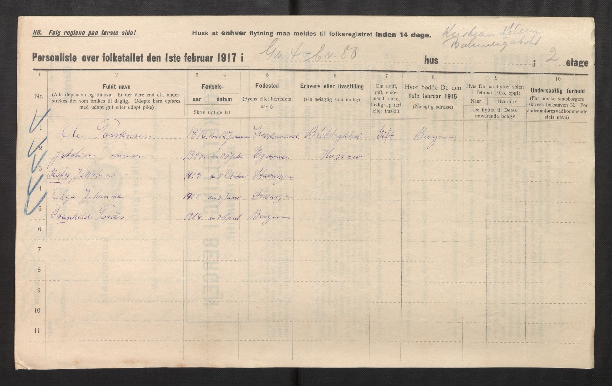 SAB, Kommunal folketelling 1917 for Bergen kjøpstad, 1917, s. 47612