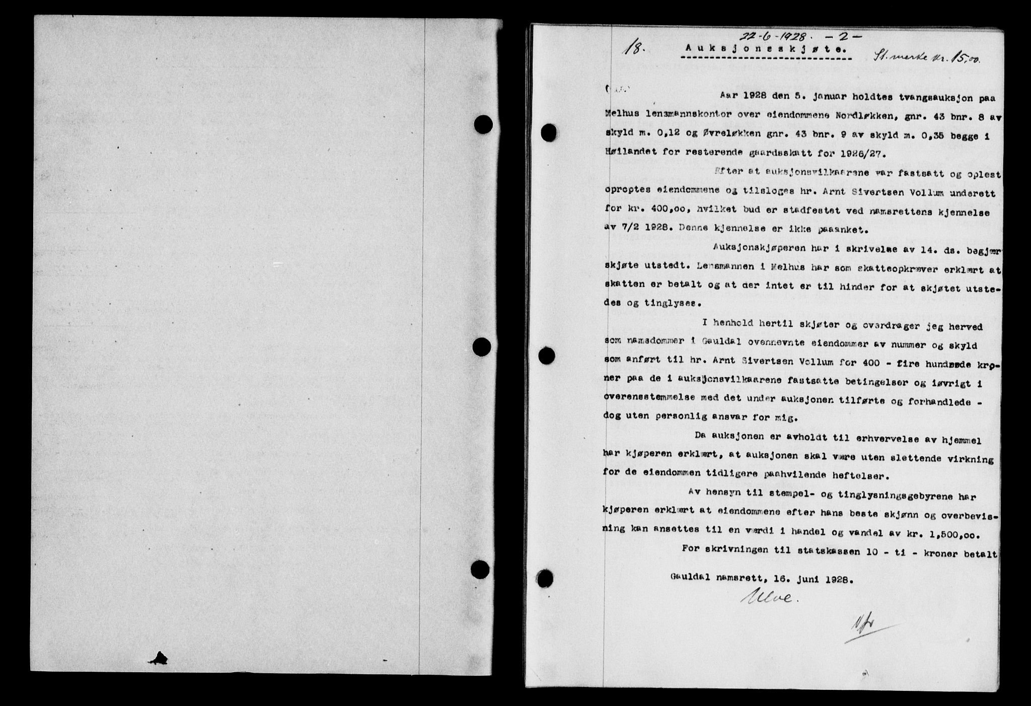 Gauldal sorenskriveri, SAT/A-0014/1/2/2C/L0037: Pantebok nr. 38, 1928-1929, Tingl.dato: 22.06.1928