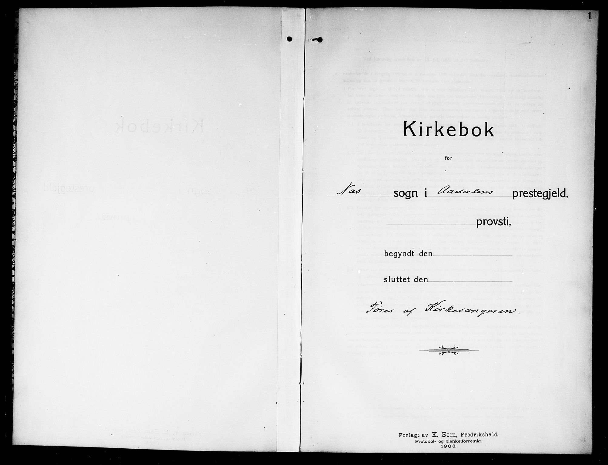 Ådal kirkebøker, AV/SAKO-A-248/G/Gb/L0002: Klokkerbok nr. II 2, 1909-1920, s. 1