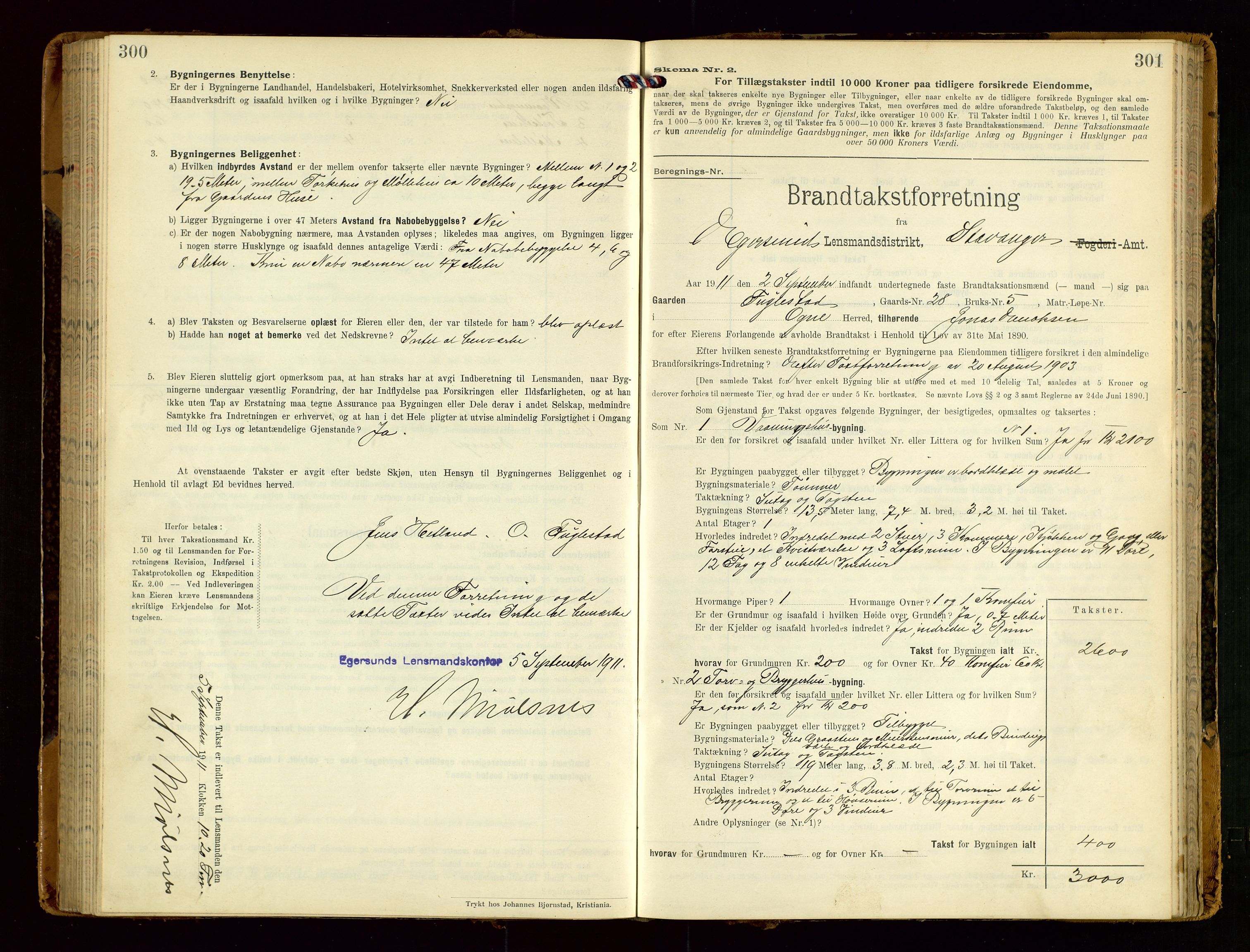 Eigersund lensmannskontor, SAST/A-100171/Gob/L0002: "Brandtakstprotokol", 1910-1916, s. 300-301