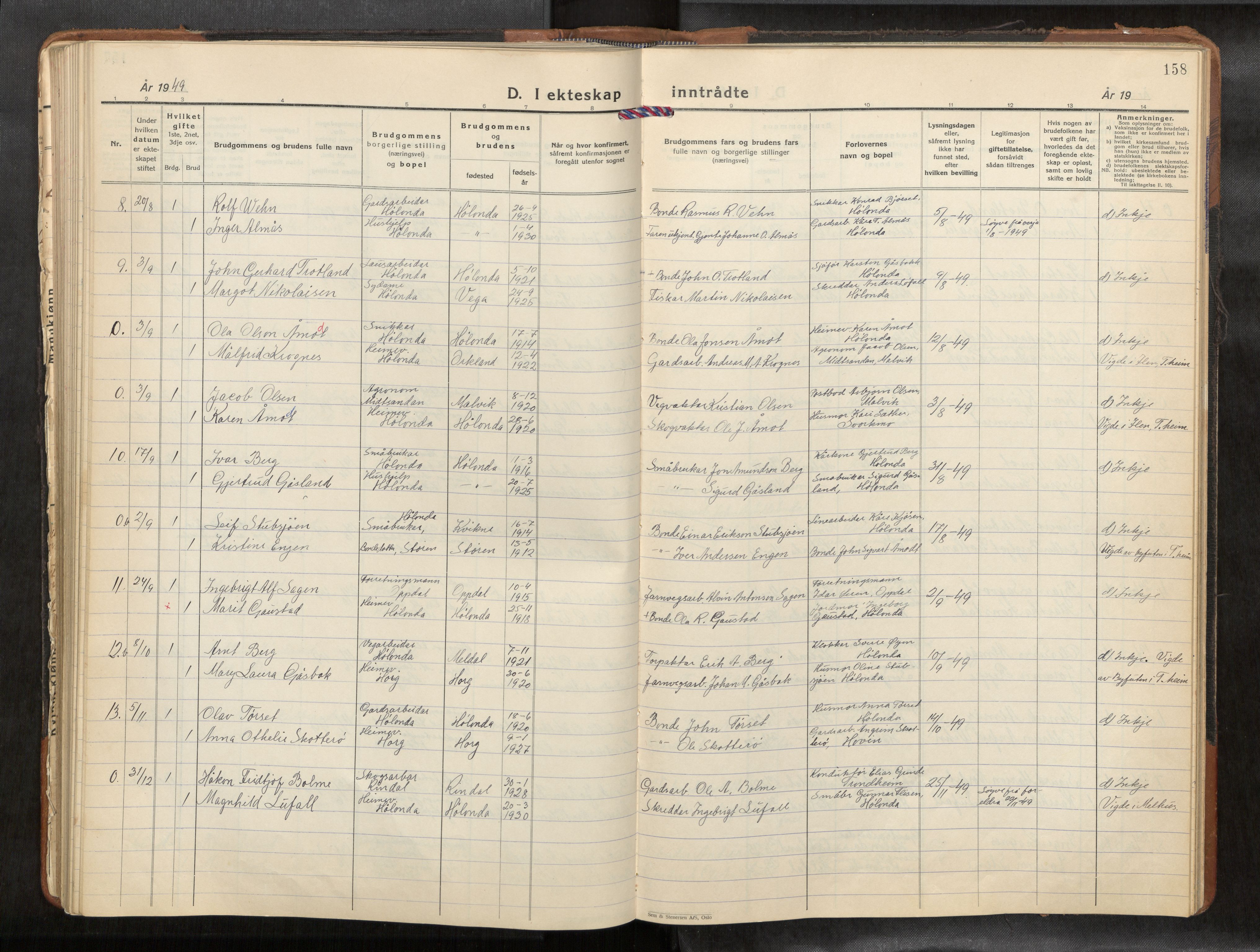 Ministerialprotokoller, klokkerbøker og fødselsregistre - Sør-Trøndelag, AV/SAT-A-1456/694/L1134b: Klokkerbok nr. 694C07, 1937-1984, s. 158