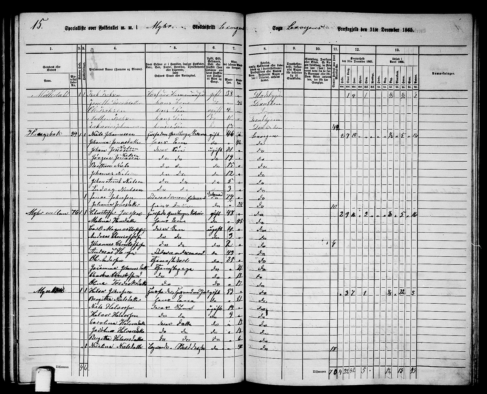 RA, Folketelling 1865 for 1718P Leksvik prestegjeld, 1865, s. 93