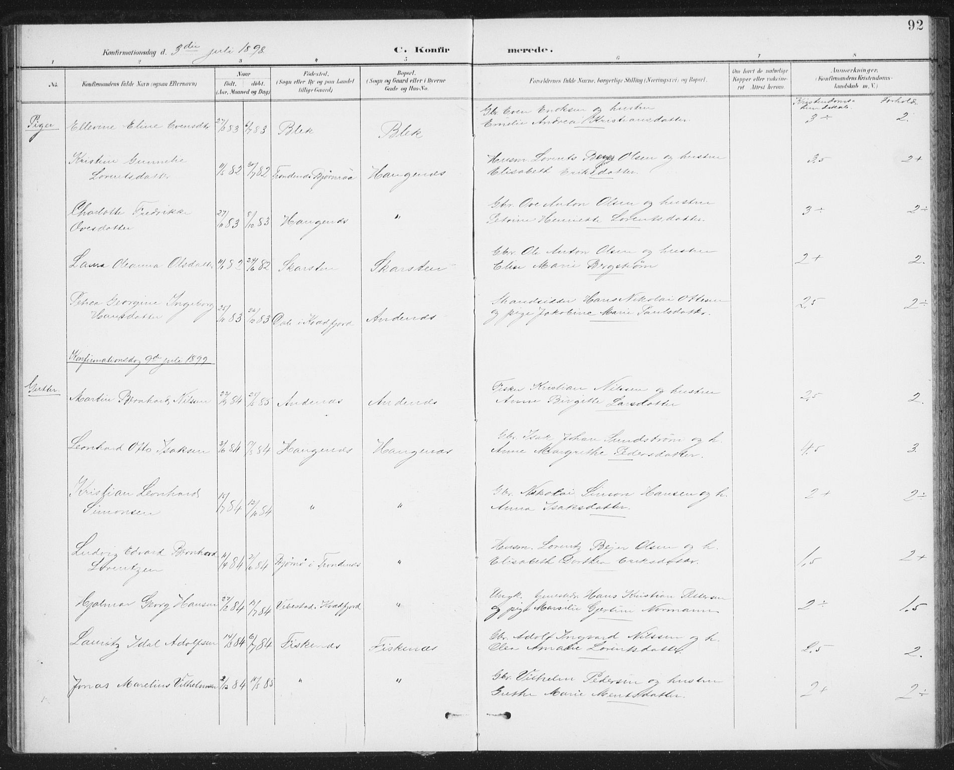 Ministerialprotokoller, klokkerbøker og fødselsregistre - Nordland, SAT/A-1459/899/L1437: Ministerialbok nr. 899A05, 1897-1908, s. 92