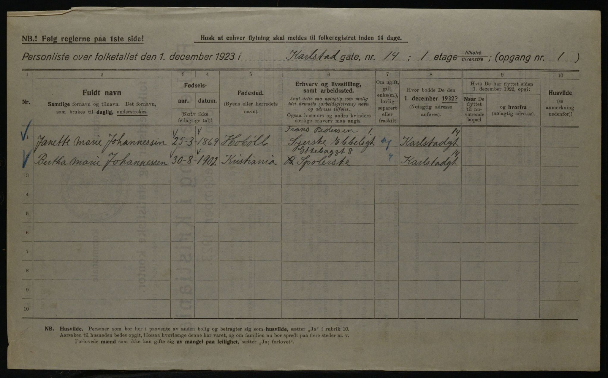 OBA, Kommunal folketelling 1.12.1923 for Kristiania, 1923, s. 54943